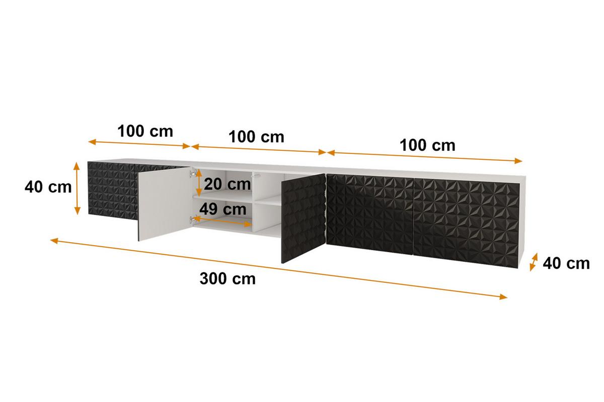 LOWBOARD VIRA-W 3x100x40x40 cm - Weiß / Schwarz - Schwarz, Holzwerkstoff (300/40/40cm) - ALTDECOR