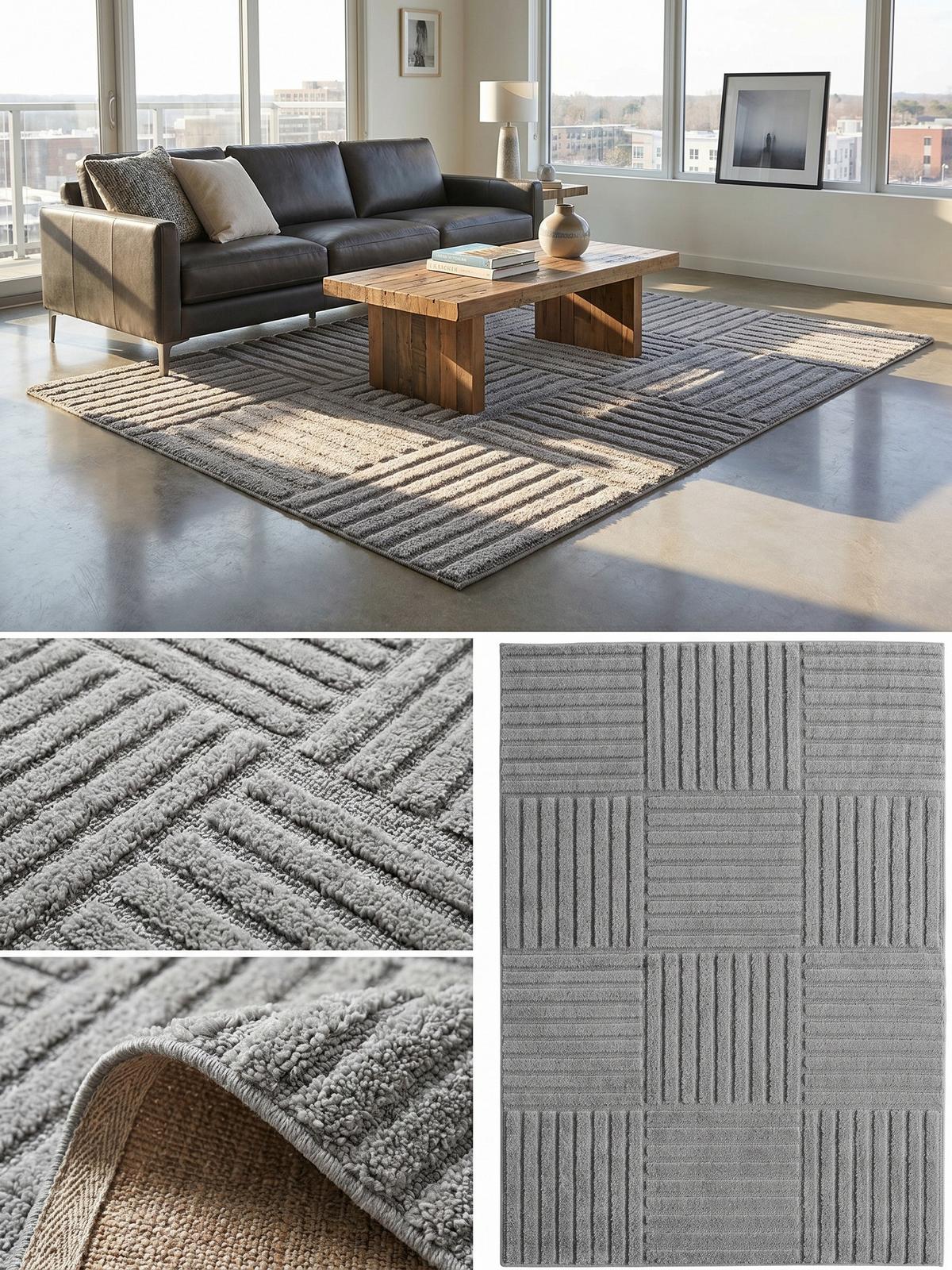 TEPPICH Hochflor RIGI in Silber, mit Cord-Streifen-Patchwork, 80 x 150 cm - Silberfarben, Textil (150/80cm) - KADIMA DESIGN