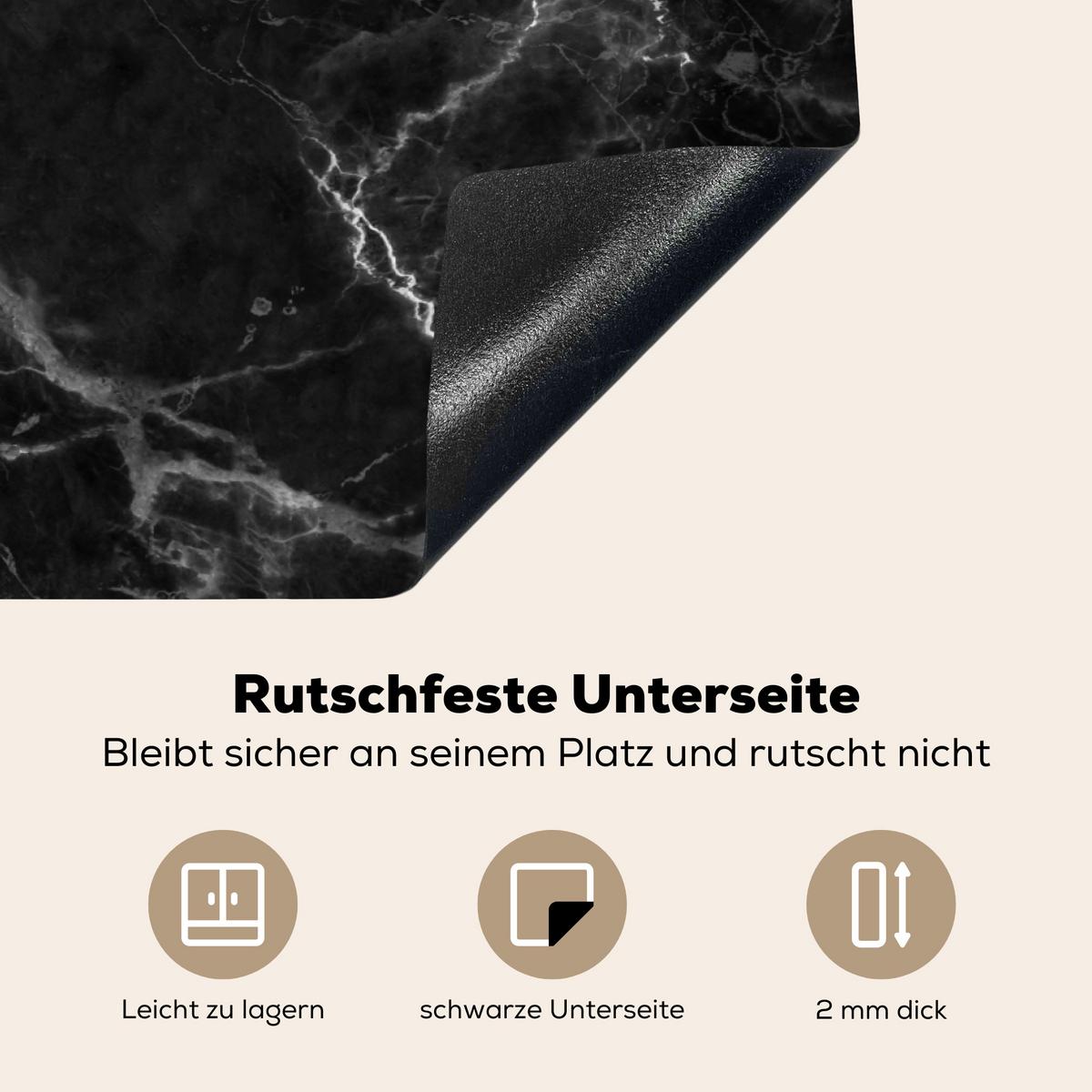 HERDABDECKPLATTE Marmor - Schwarz - Weiß - Textur - Marmoroptik Induktionsmatte 81x52 cm - Silberfarben, Kunststoff (81/52/0.2cm) - MuchoWow