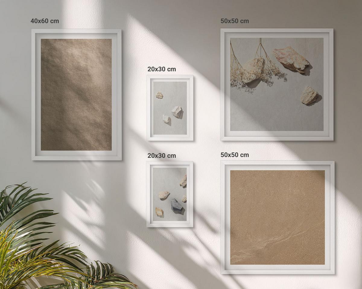 BILDER SET 5er Set - 50x50 cm & 20x30 cm & 40x60 cm Weißer Rahmen - Strandsteine natürliche Strukturen - Weiß, Kunststoff (40/60cm) - TULUP