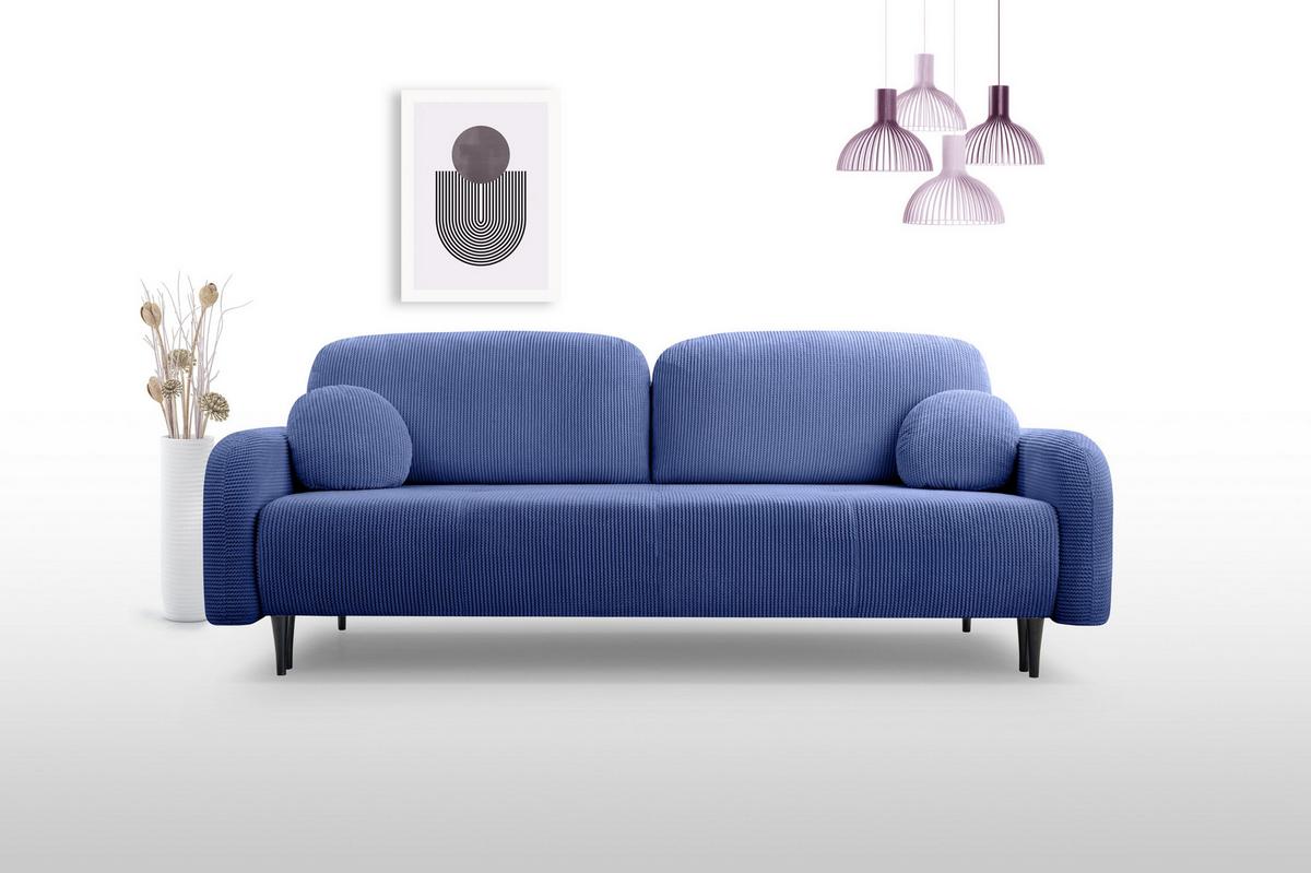 BETTSOFA VIVO Blau Geflochtener Stoff mit Schlaffunktion - Blau, Holz (230/95/102cm) - MASSENO