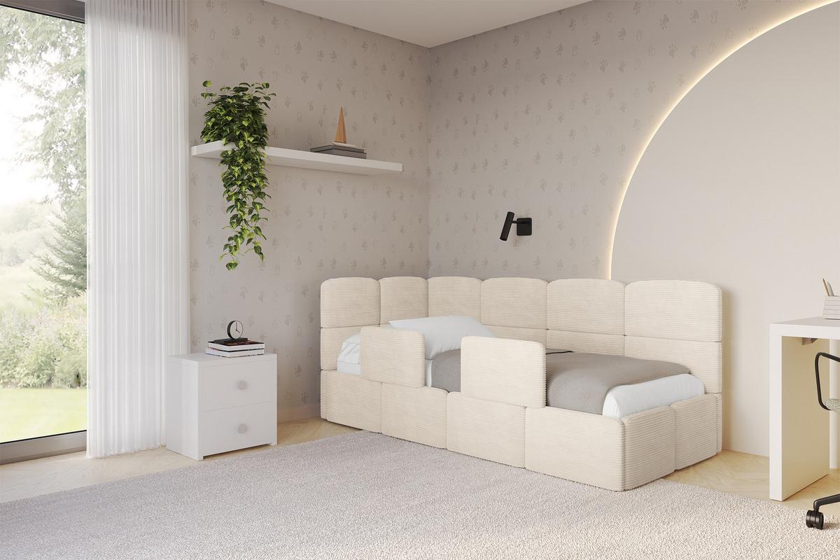 EINZELLBETT Jugendbett mit Bettkasten und Matratze H3/H4, Rechts - KIVY 80x200 Beige - Kaschmir, Holzwerkstoff/Textil (80/200cm) - ALTDECOR