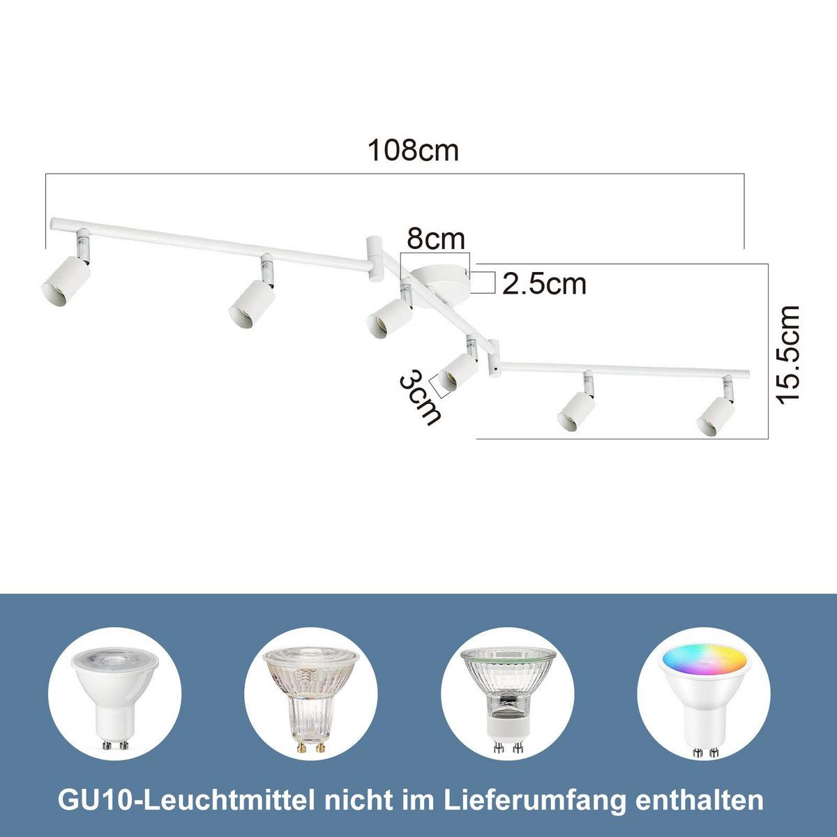 DECKENSTRAHLER Flensburg 6-flammig 108/8/15.5 cm - Weiß, Metall (108/8/15.5cm) - Nettlife