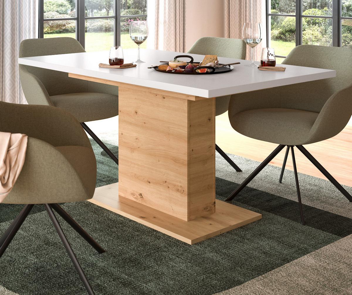 ESSTISCH weiß, Eiche Artisan, Küchentisch ausziehbar 150 - 190 cm - Weiß/Eiche Artisan, Holzwerkstoff/Metall (150/90/76cm) - Inn.Furn