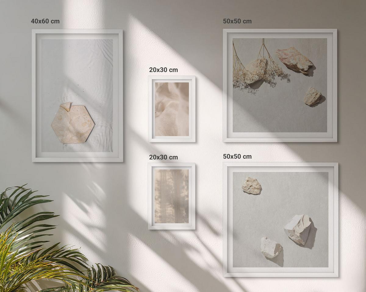 BILDER SET 5er Set - 50x50 cm & 20x30 cm & 40x60 cm Weißer Rahmen - Dezente Boho-Naturtexturen - Weiß, Kunststoff (40/60cm) - TULUP