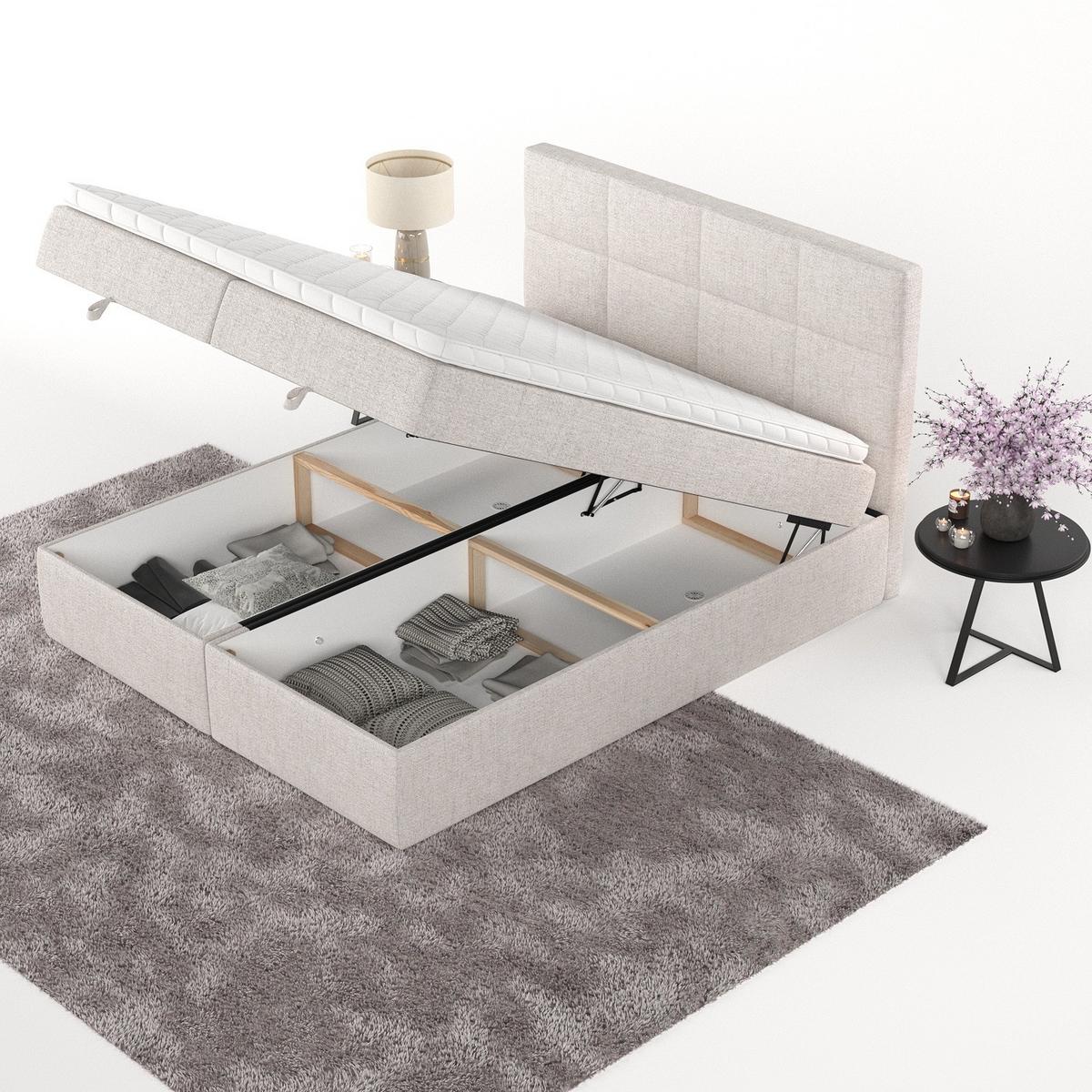BOXBETT Velto 180/200 cm Hellbeige im Neve Stoff - Sandfarben/Schwarz, Holz/Holzwerkstoff (180/200cm) - AltaBeds