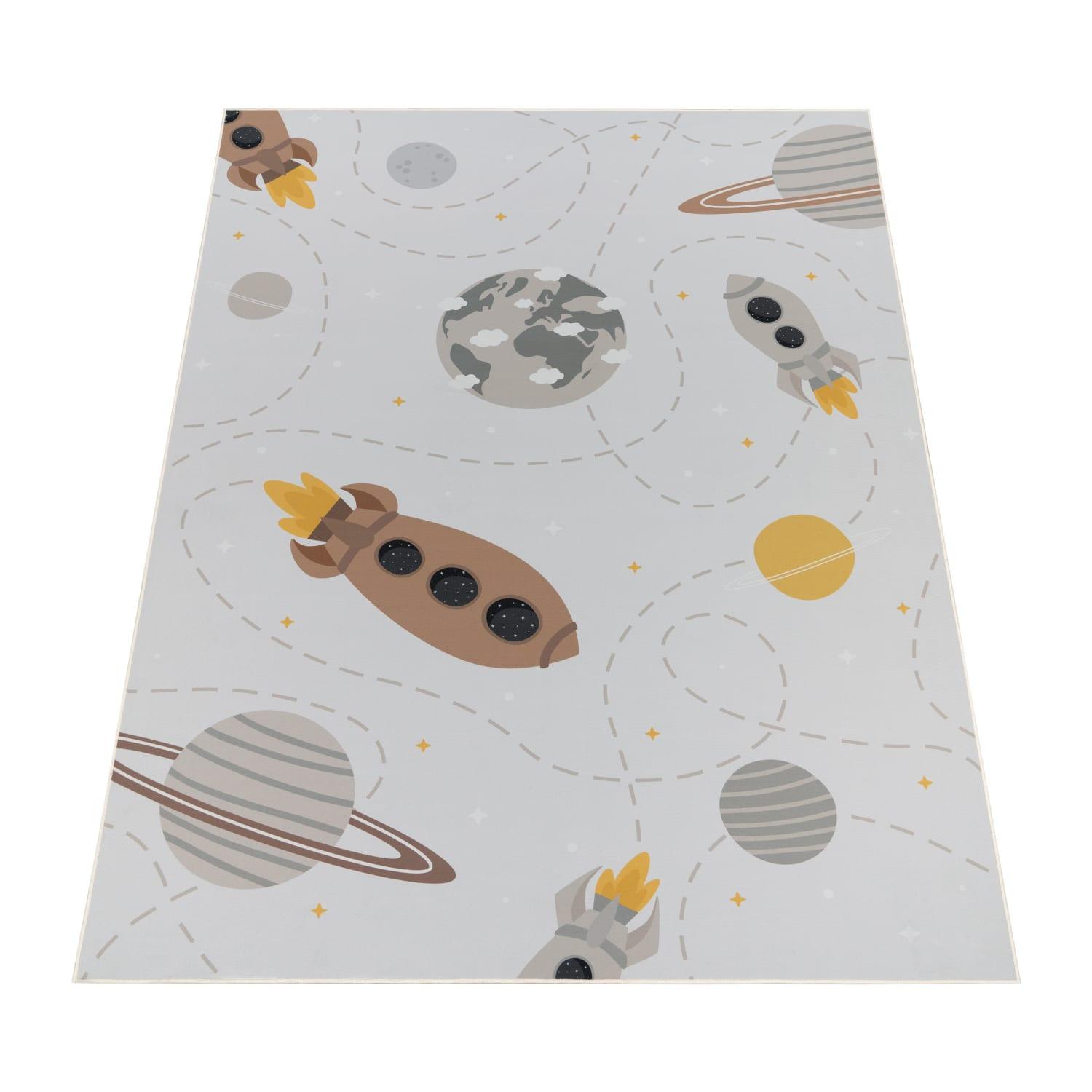 KINDERTEPPICH Waschbar, mit Raketen-Motiv, Creme, 140 x 200 cm - Creme, Textil (200/140cm) - KADIMA DESIGN
