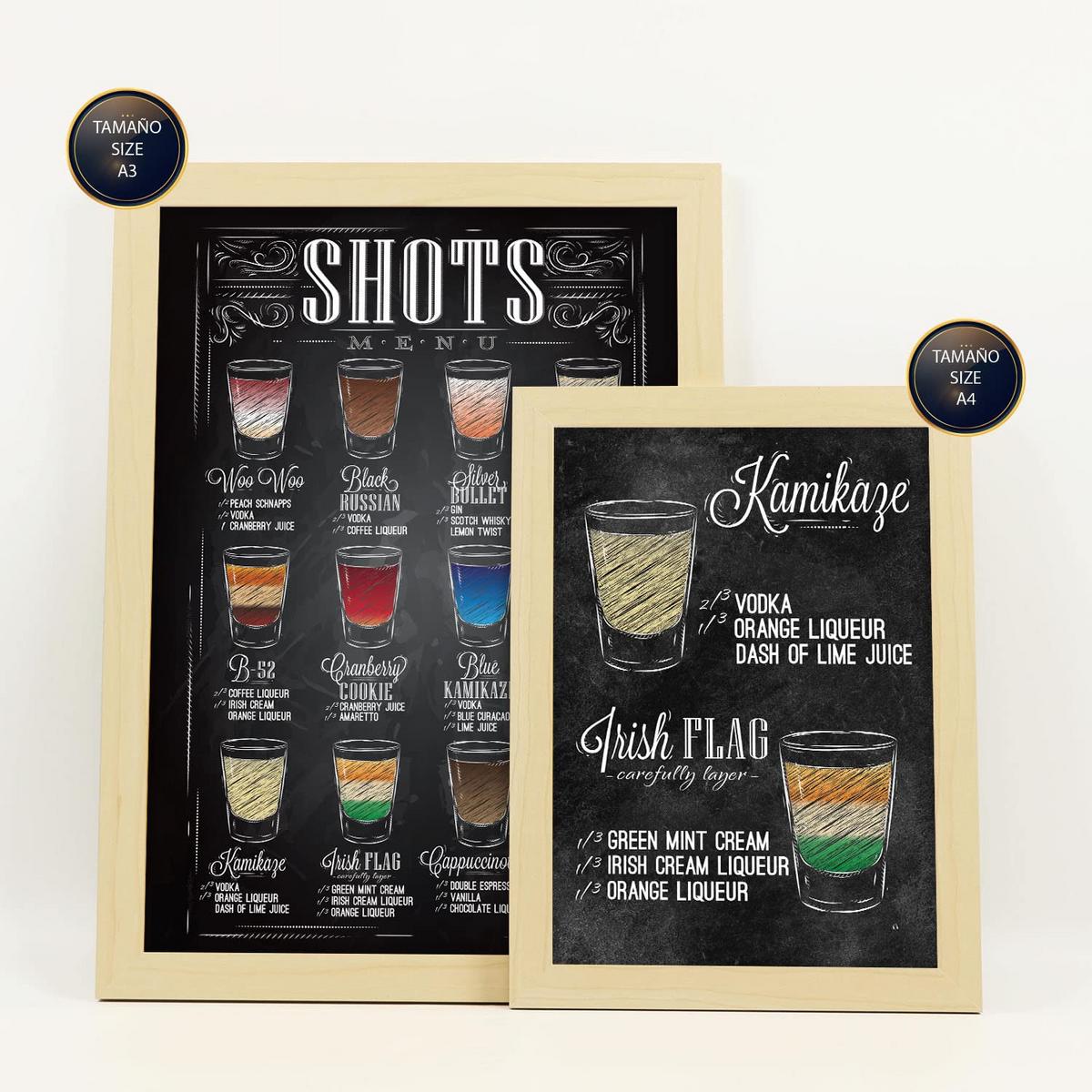 POSTER Set Mit 6 Schüsse Vollfarbige Illustrationen Von Kaffee & Getränken Im Werbetafel Illustrationen Für & Heim A3 & A4 Rahmen Aus Hellem Holz - Beige, Papier (29/3cm) - Nacnic