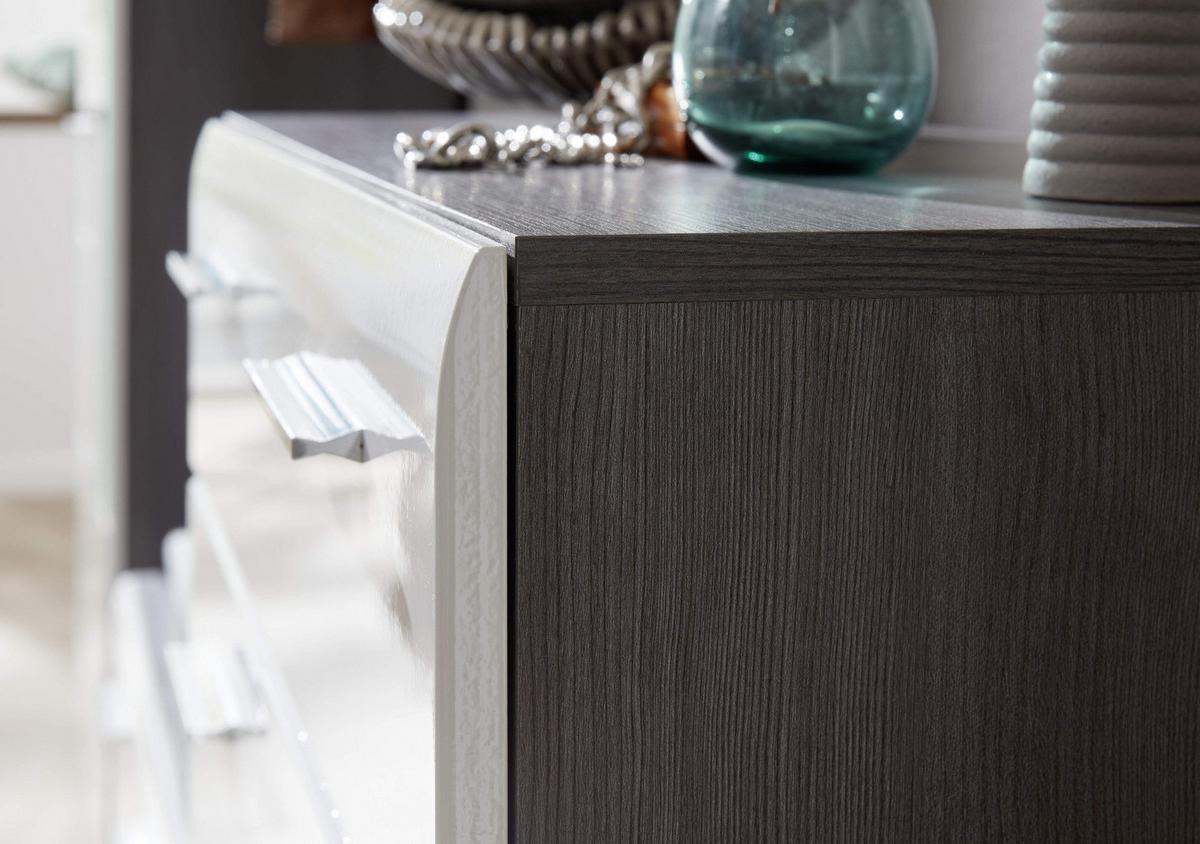GARDEROBENBANK Hochglanz weiß, Sardegna grau 80 x 41 cm, Schuhbank mit Türen - Weiß Hochglanz/Silberfarben, Holzwerkstoff/Kunststoff (80/35/41cm) - Top.Furn