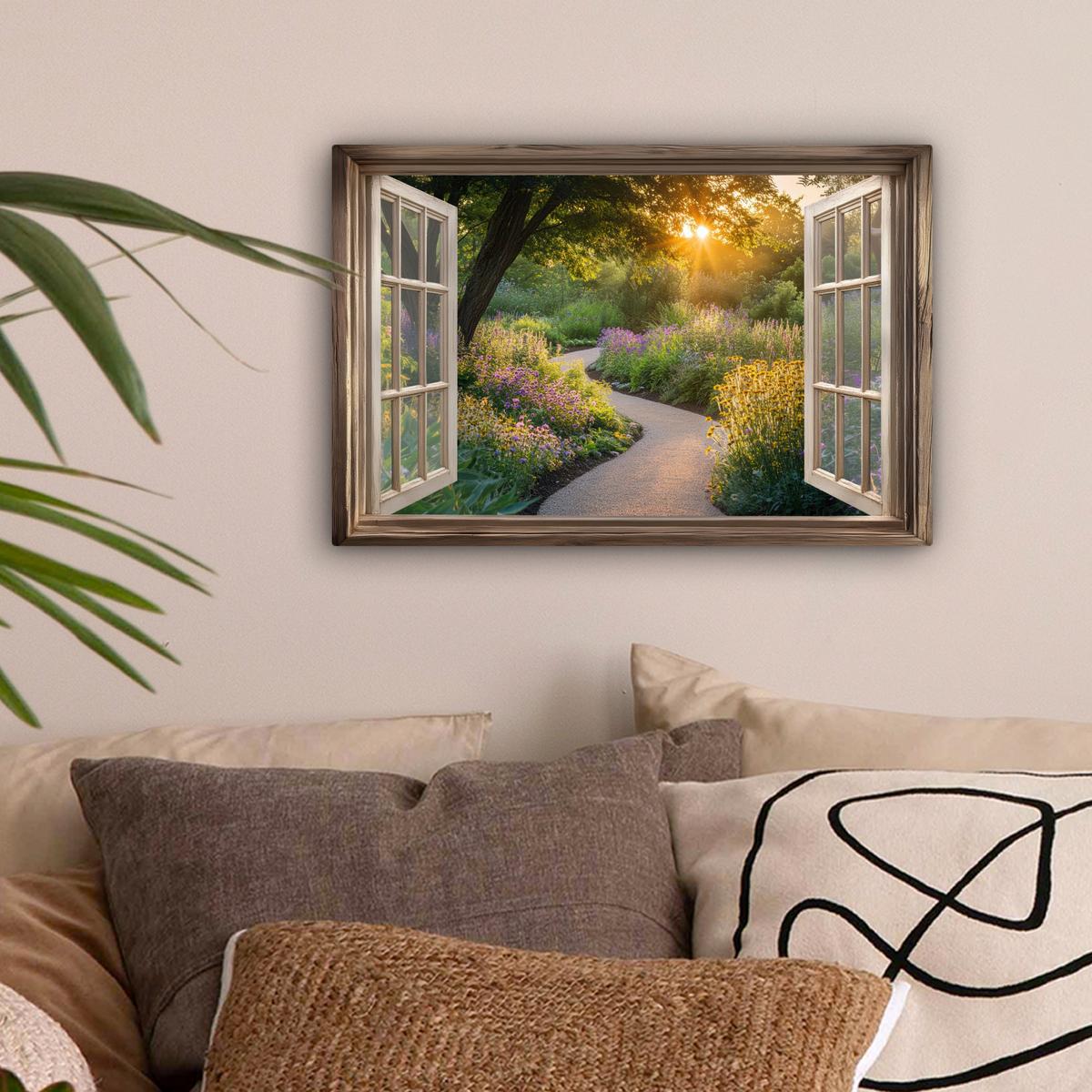 LEINWANDBILD Aussicht - Blumen - Natur - Sonne - Weg Deko Schlafzimmer 30x20 cm - Hellgelb, Textil (30/20cm) - MuchoWow
