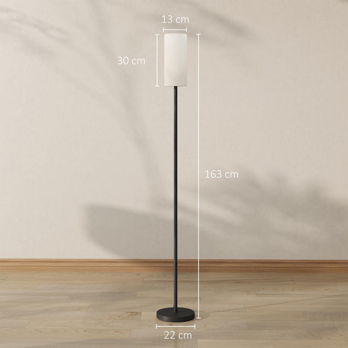 STEHLAMPE, Stehleuchte mit Lampenschirm aus Stoff, E27 Fassung Weiß - Schwarz, Metall (22/22/163cm) - HOMCOM