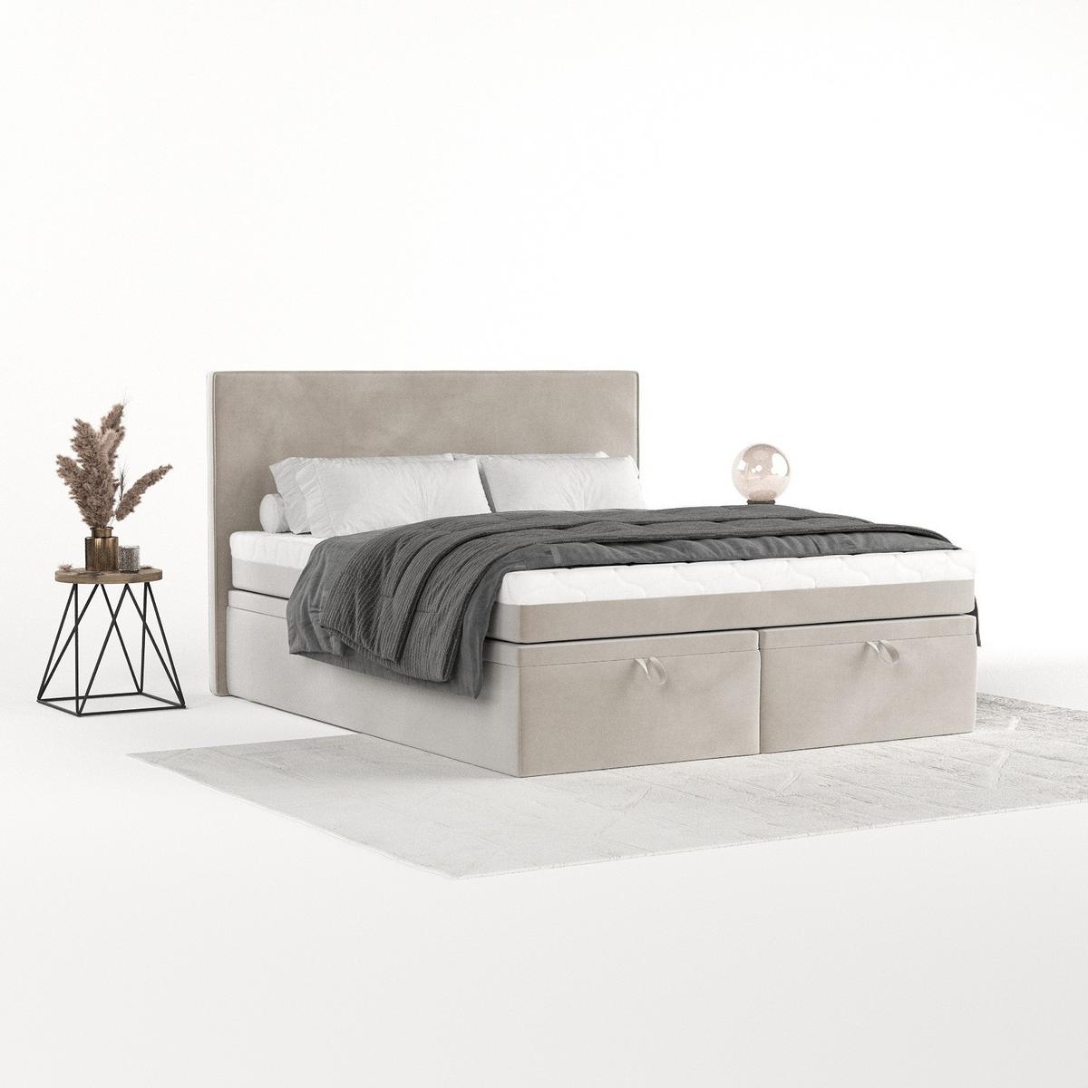 BOXBETT Zalla 140/200 cm Hellbeige im Paros Stoff - Beige/Schwarz, Holz/Holzwerkstoff (140/200cm) - AltaBeds