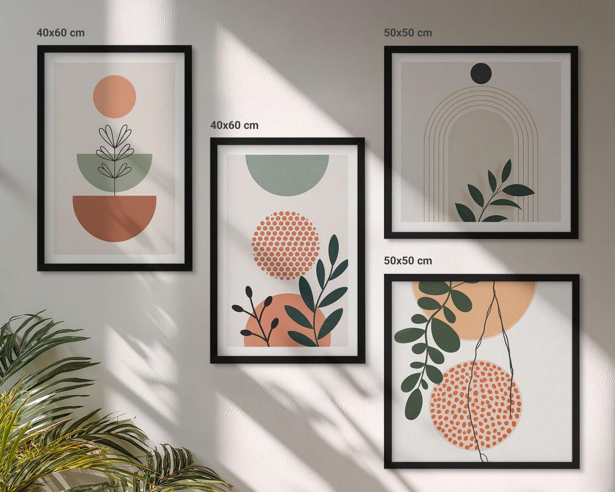 BILDER SET 4er Set - 50x50 cm & 40x60 cm Schwarzer Rahmen - Moderne Pflanzenmotive - Schwarz, Kunststoff (50/50cm) - TULUP