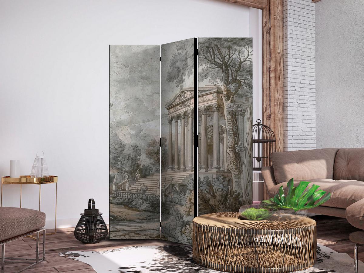 PARAVENT Beidseitig Bedruckter 3-tlg 135x172 cm Griechischer Tempel - Grau, Holz/Textil (135/172/3cm) - Muralo