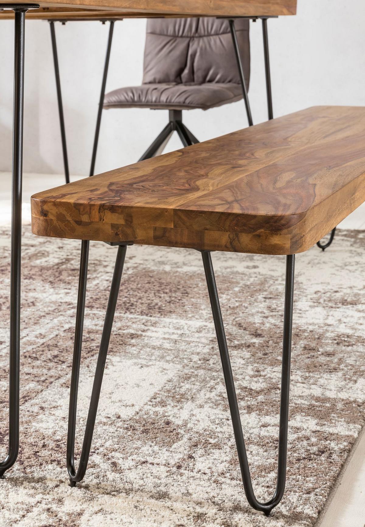 SITZBANK BALU Massivholz Metallbeine Landhausstil, Braun 160x40x45 cm - Schwarz/Braun, Holz/Metall (160/45/40cm) - KADIMA DESIGN
