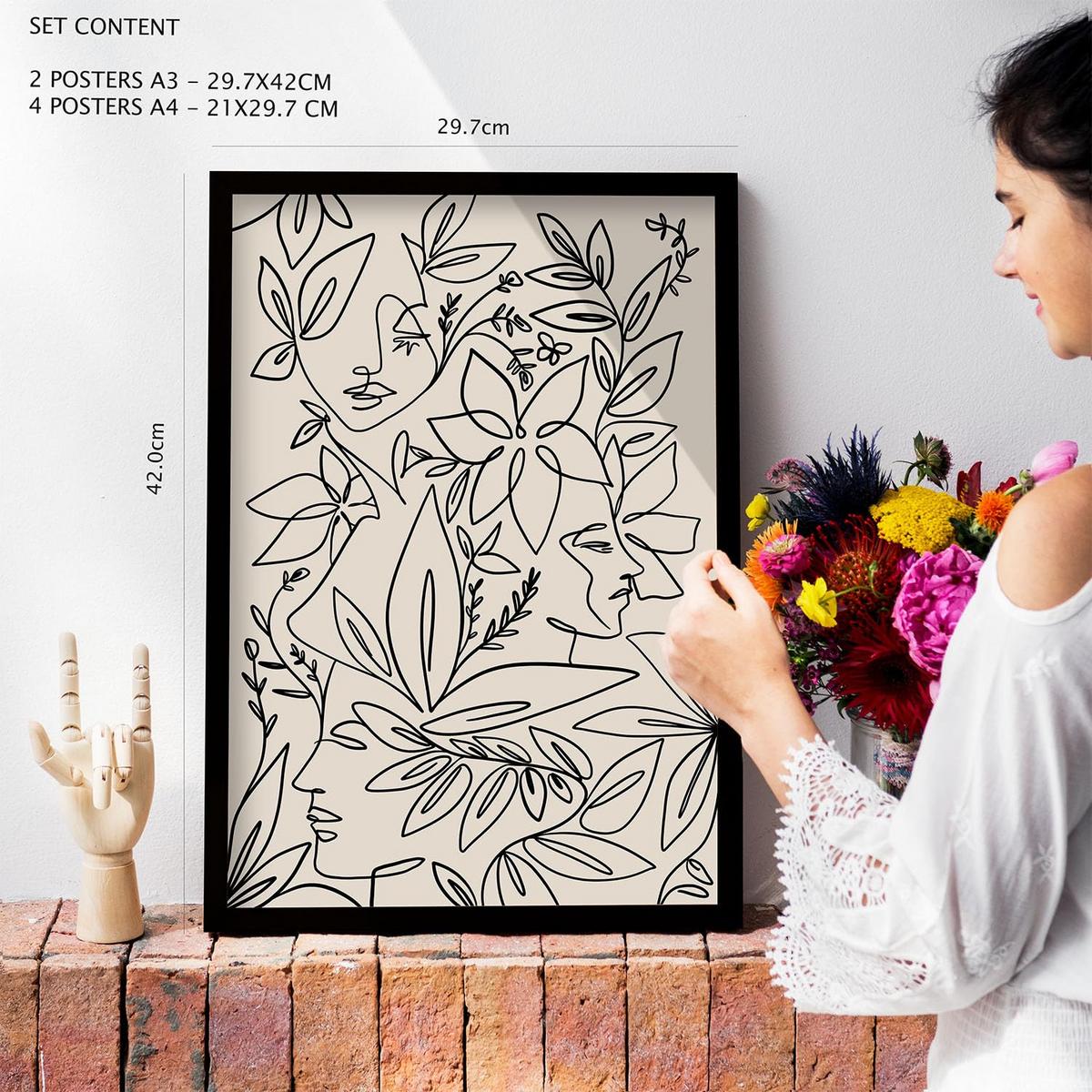 POSTER Set Mit 6 Ruffenrahmen 1 In Blume Zusammenfassung Ästhetische Dekorative Gemälde Für Ihr Wohnzimmer Schlafzimmer Zuhause A3 & A4 Weißer Rahmen - Weiß, Papier (29/3cm) - Nacnic