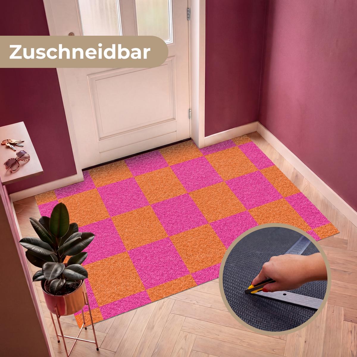 FUSSMATTE Schachbrettmuster - Orange - Rosa - Blöcke Schmutzfangmatte 180x120 cm - Pink, Kunststoff (180/0.4cm) - MuchoWow
