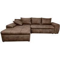 ECKSOFA mit Schlaffunktion, Bettkasten, Wellenunterfederung, Ottomane links B266/T186/H90 cm, Mikrofaser Leder-Optik Vintage Braun / 18014 - Schwarz/Braun, Kunststoff/Textil (266/186cm) - luma-home