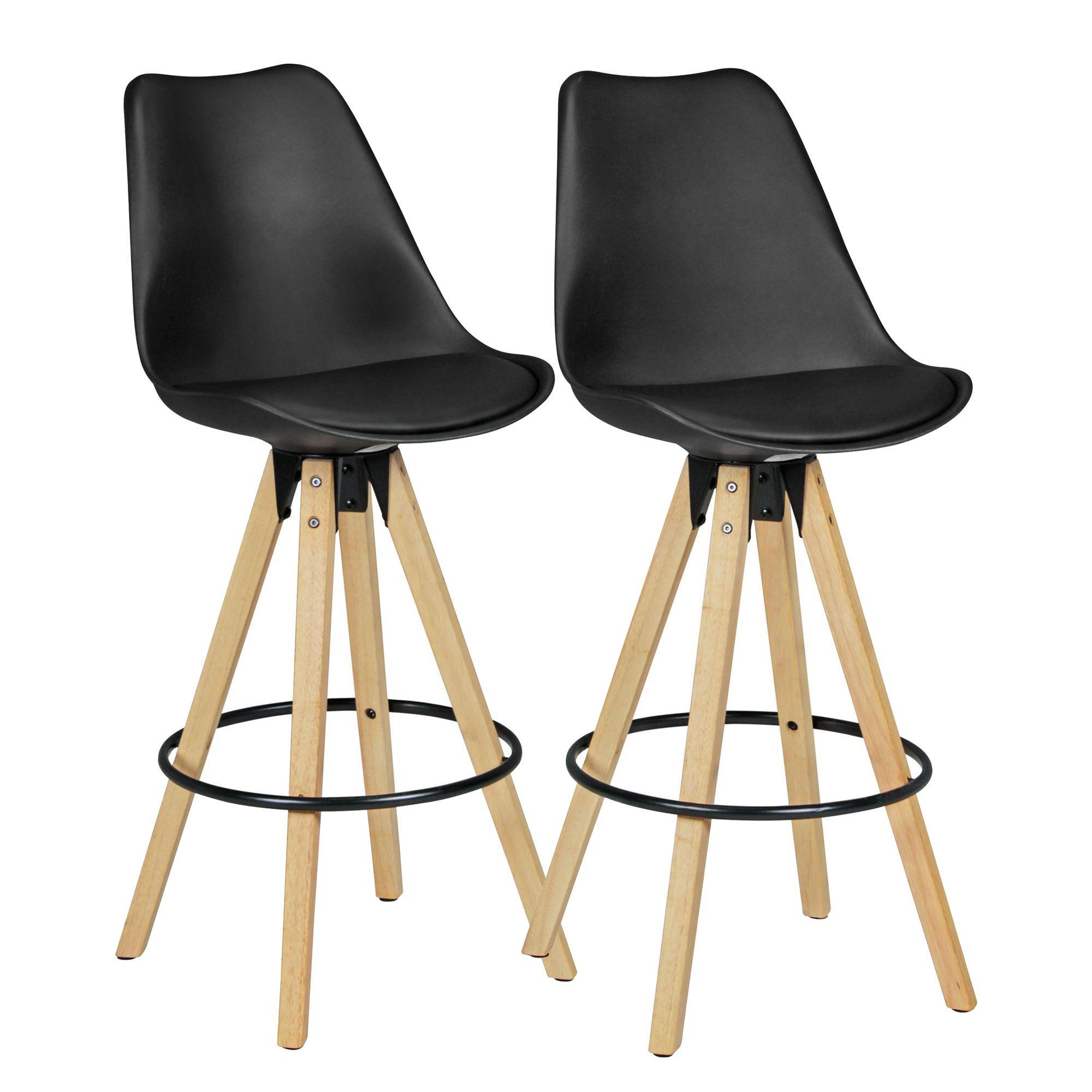 BARHOCKER Set – 2 Stück, LIMA, Schwarz, Kunstleder und Holz, mit Lehne, Sitzhöhe 77 cm, Retro - Schwarz/Braun, Holz/Kunststoff (45/113/45cm) - KADIMA DESIGN