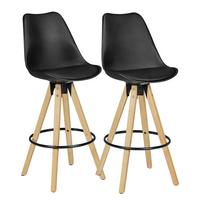 BARHOCKER Set – 2 Stück, LIMA, Schwarz, Kunstleder und Holz, mit Lehne, Sitzhöhe 77 cm, Retro - Schwarz/Braun, Holz/Kunststoff (45/113/45cm) - KADIMA DESIGN