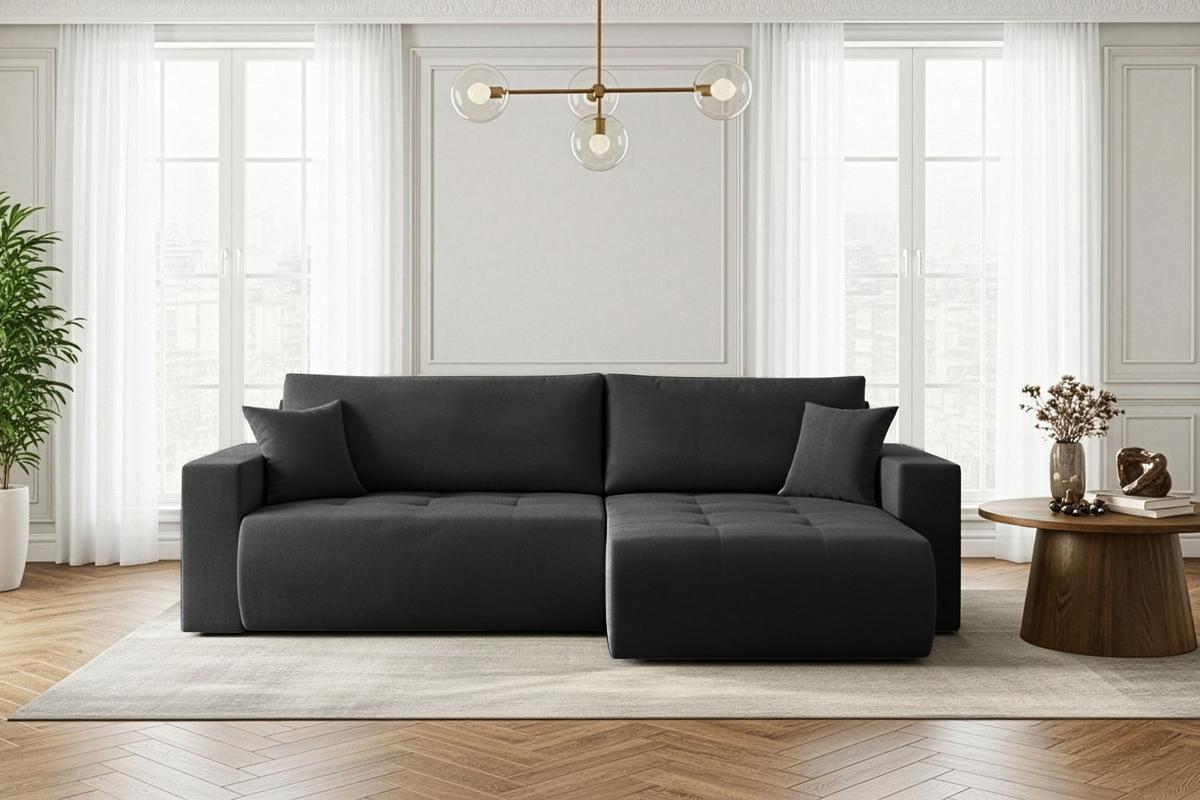 ECKSOFA Alva 3-Sitzer Universall Rechts/Links, Strukturstoff Dunkelgrau 277/154/83 cm - Schwarz, Textil (277/154cm) - WFL GROUP