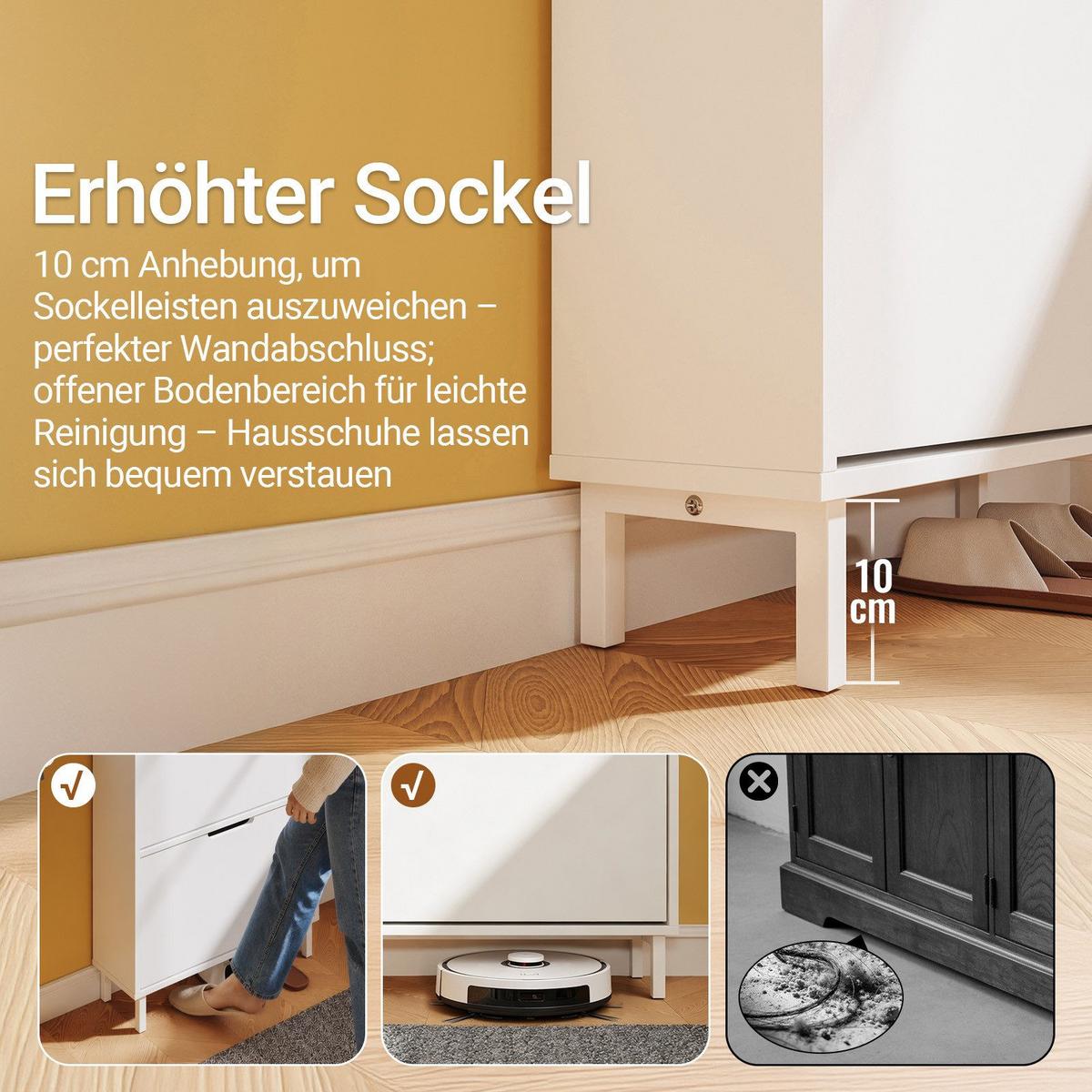 SCHUHSCHRANK schmal mit 2 Klappen und Haken Weiß 60x19x119cm - Weiß, Holzwerkstoff (19/119/60cm) - SoBuy