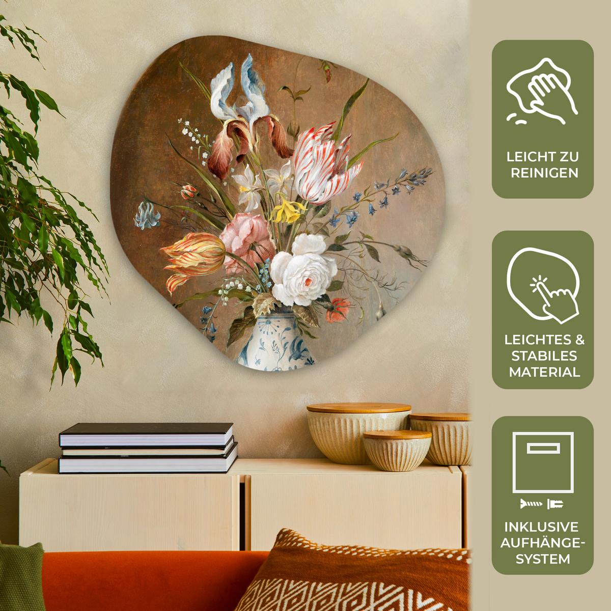 WANDBILD Stilleben mit Blumen - Balthasar van der Ast - Malerei Room Decor 90x90 cm - Sandfarben, Kunststoff (90/90cm) - MuchoWow