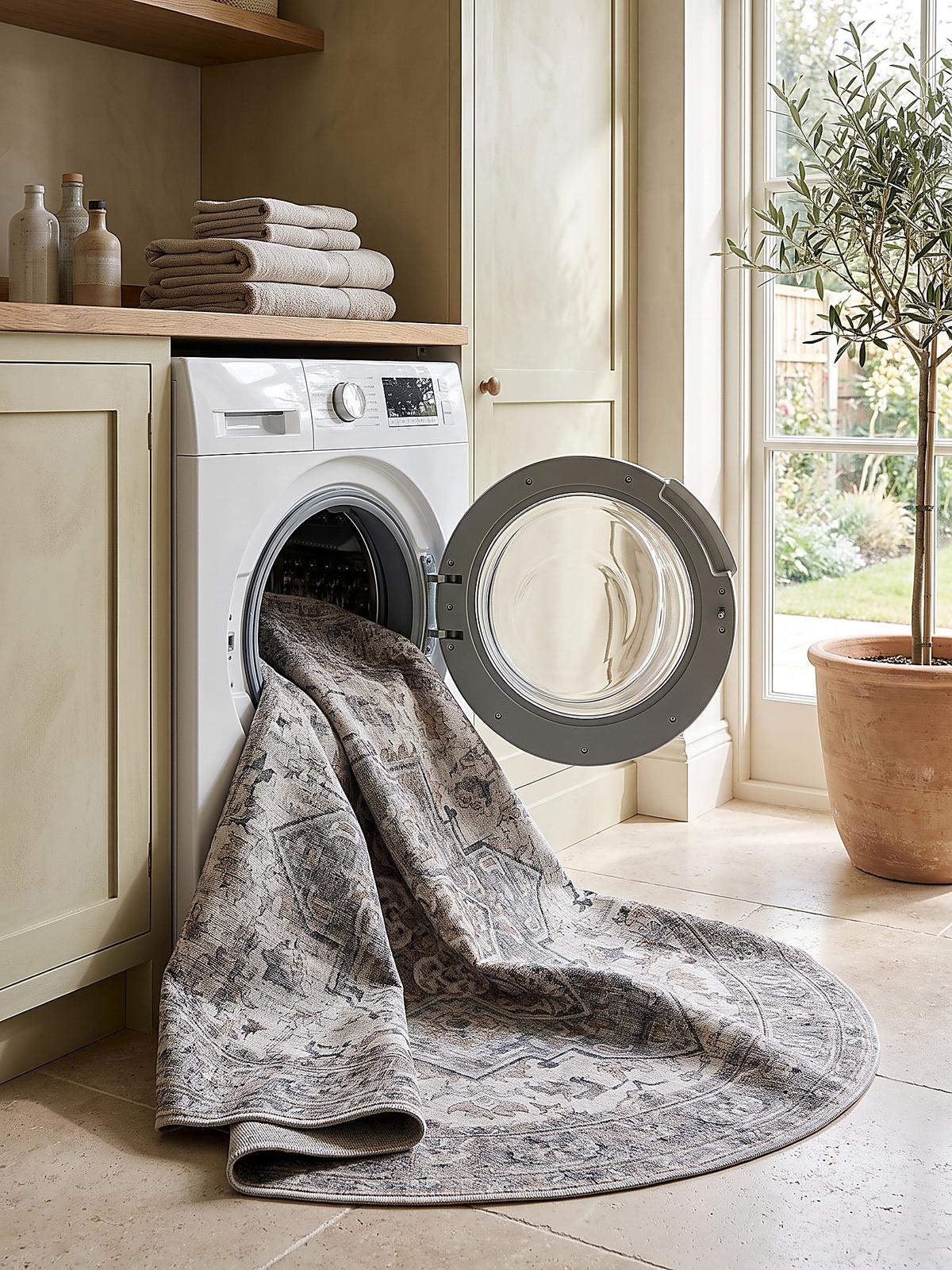 TEPPICH Kurzflor, waschbar, mit Medaillon, VERNANTE in Beige-Grau, Ø 120 cm - Beige, Textil (120/120cm) - KADIMA DESIGN