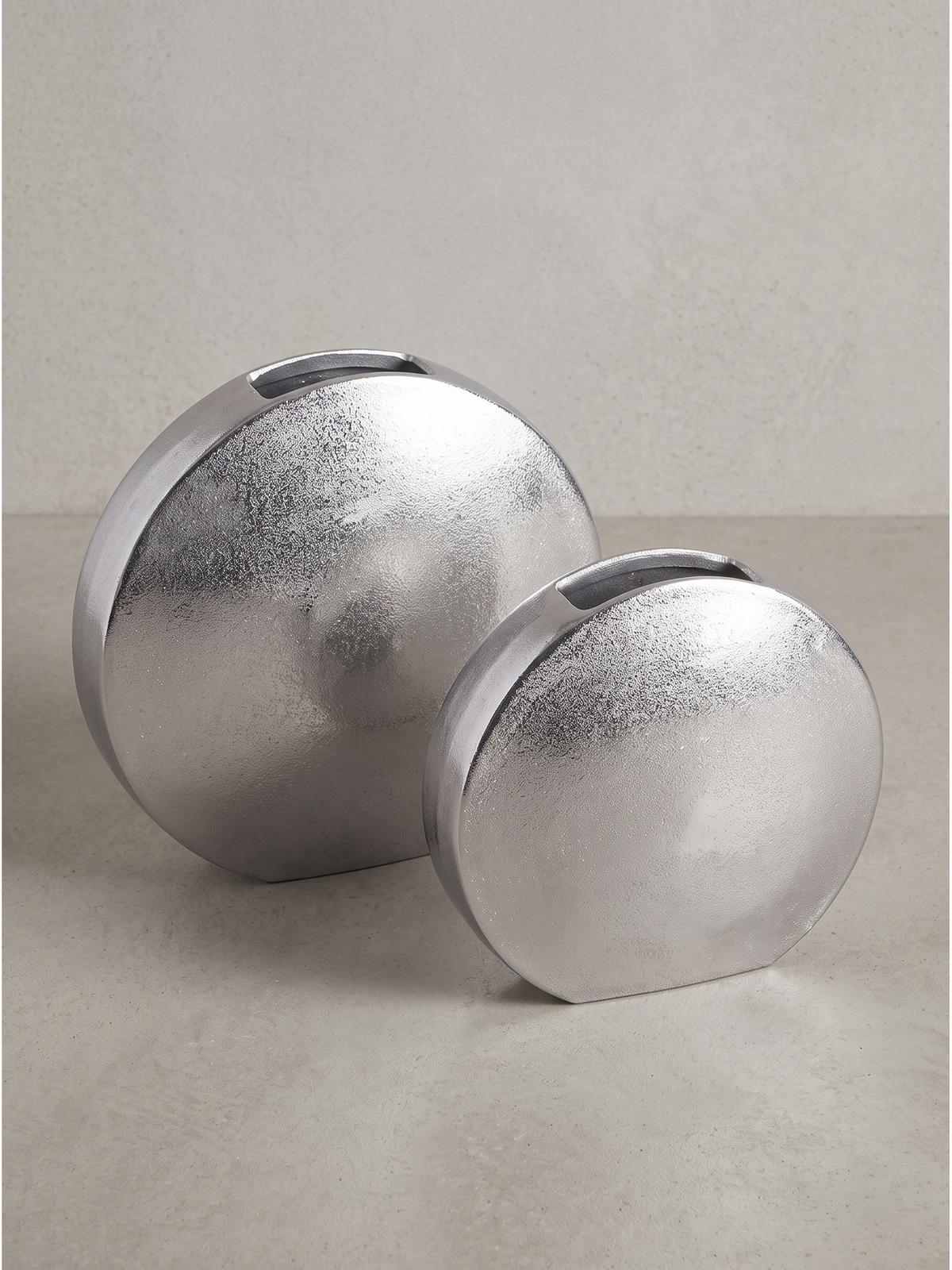 VASEN 2er-Set BERLENGA, Aluminium, handgefertigt, Silber, 35 x 13,5 x 34 cm - Silberfarben, Metall (34cm) - KADIMA DESIGN