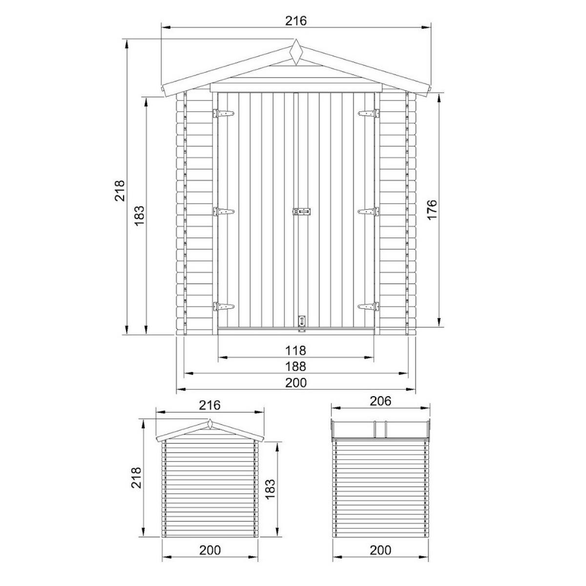 HOLZ-GARTENHAUS 3,53 m² – TIMBELA M343C1 - Naturfarben, Holz (216/218/206cm) - Timbela
