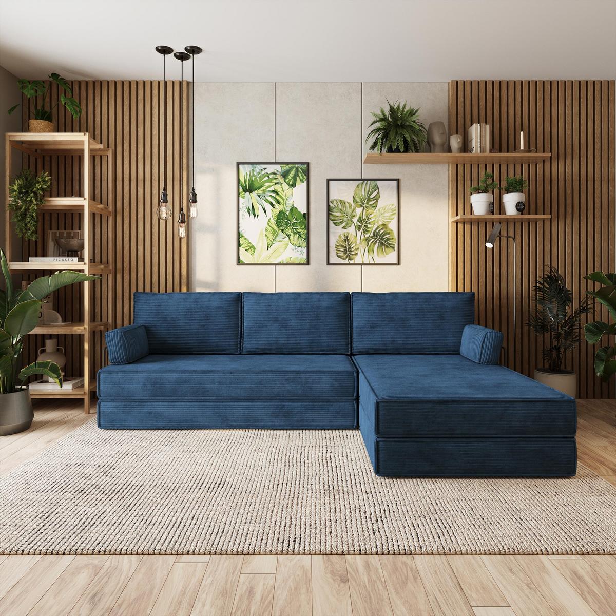 ECKSOFA ANKO modulares Boneless Sofa mit Schlaffunktion Blau Kordstoff - Blau, Textil (270/160cm) - MASSENO