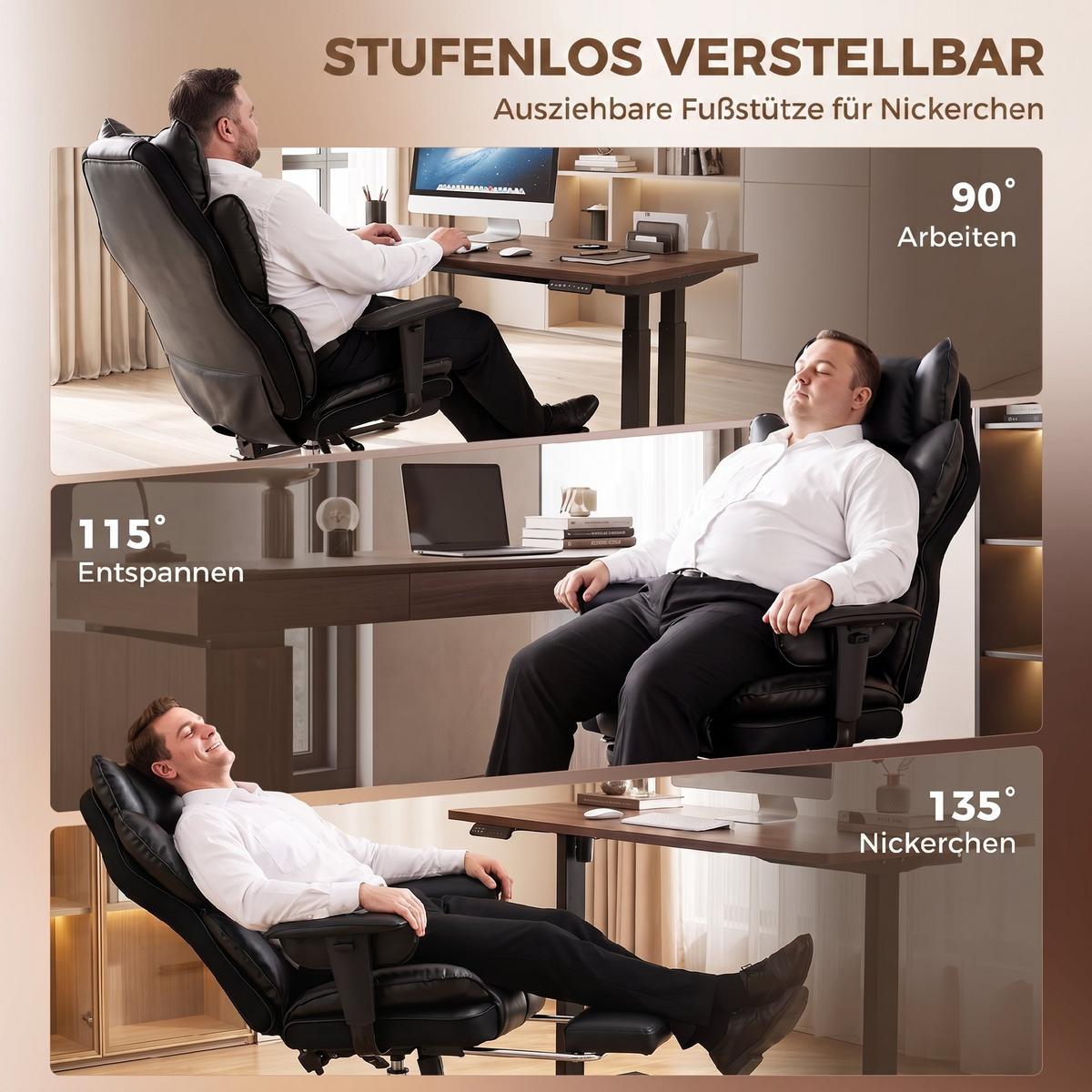 SCHWERLAST-BÜROSTUHL Kunstleder Schwarz - Silberfarben/Schwarz, Leder/Holzwerkstoff (67/130/80cm) - HOMCOM