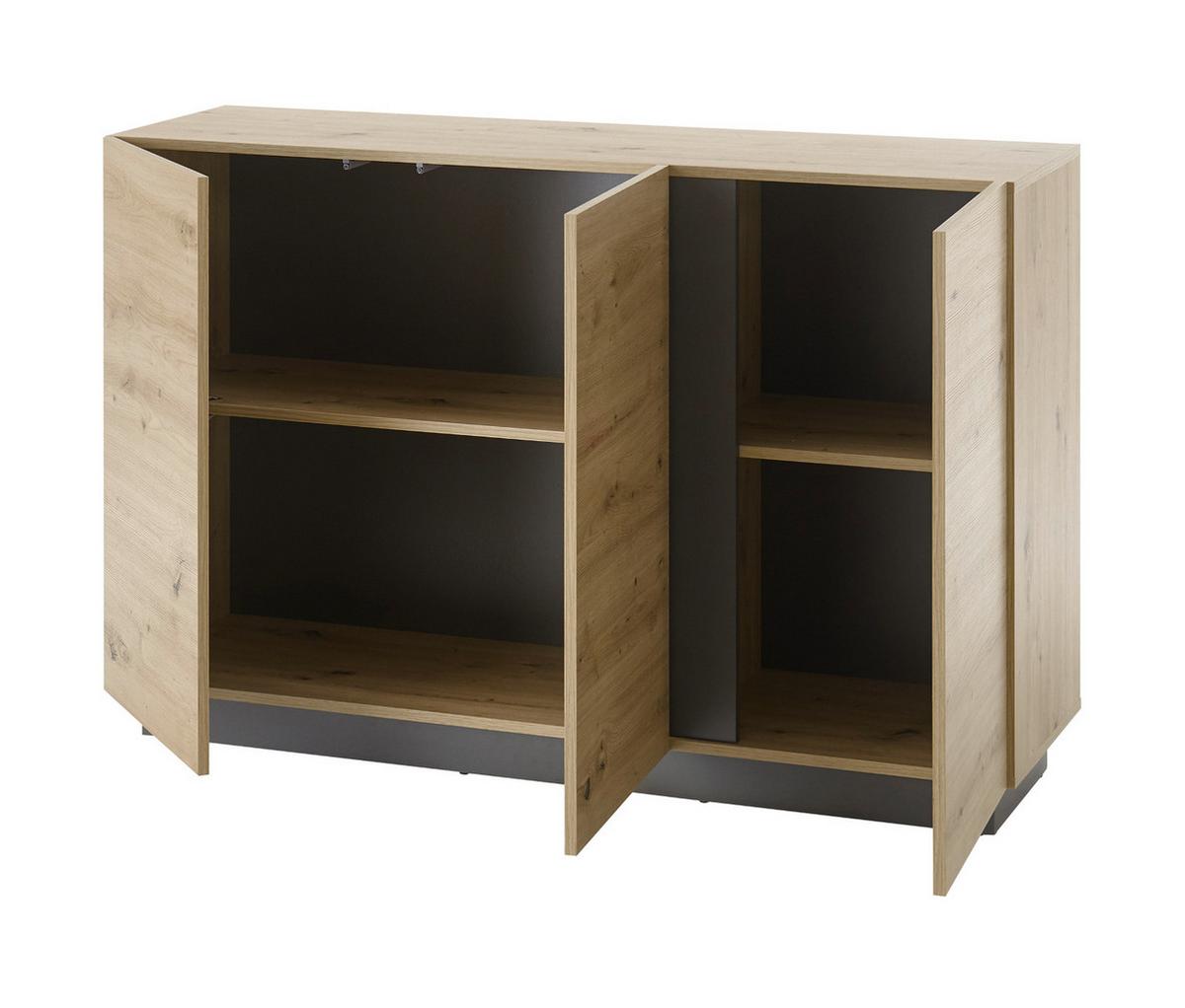SIDEBOARD Eiche Artisan, Graphit grau 138 cm, Kommode mit Soft-Close - Eiche Artisan/Grau, Holz/Holzwerkstoff (138/91/40cm) - Furn.Design