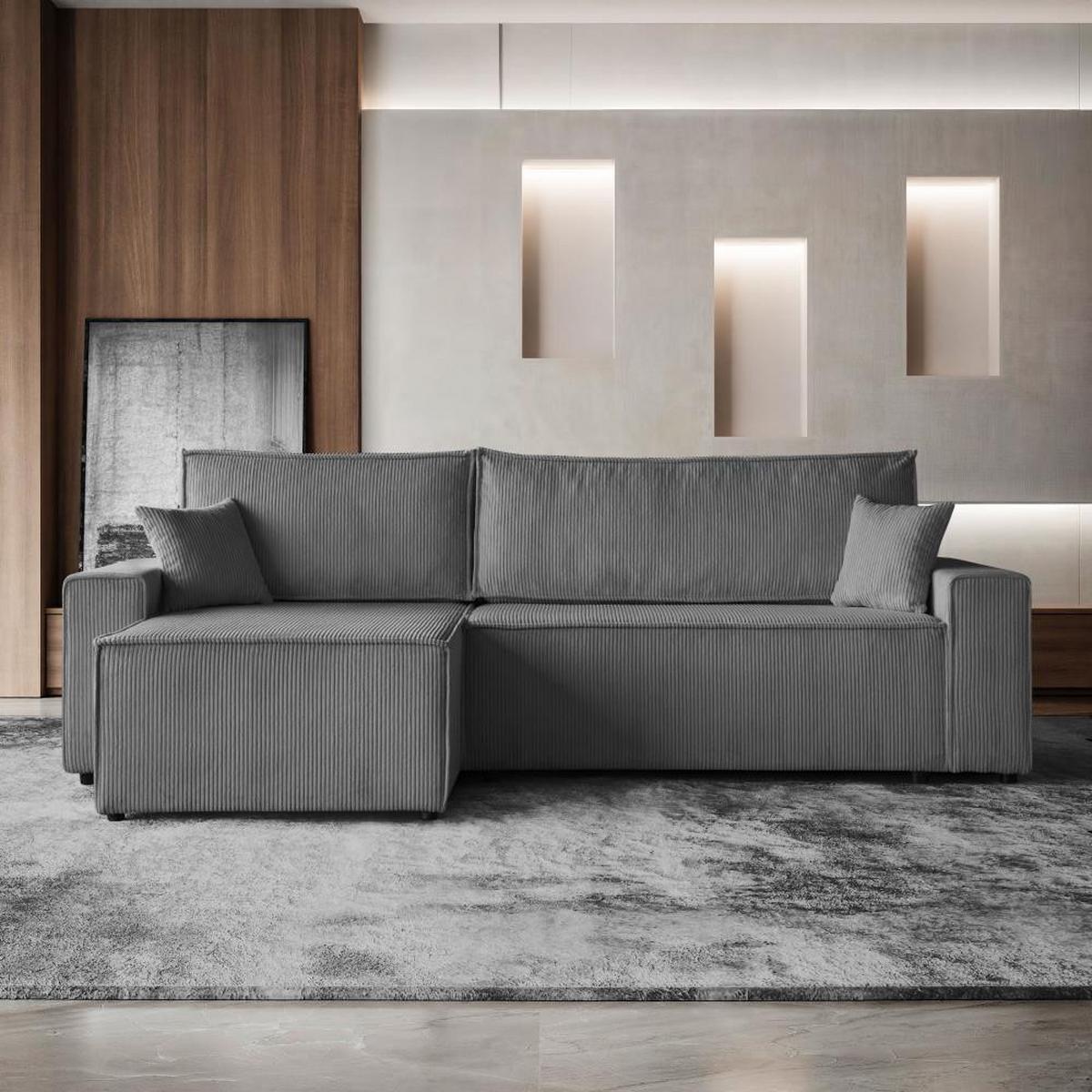 ECKSCHLAFSOFA mit Schlaffunktion Hektor, 277 cm, Ottomane 100 cm, grau - Schwarz/Grau, Kunststoff/Textil (277/152cm) - Beautysofa