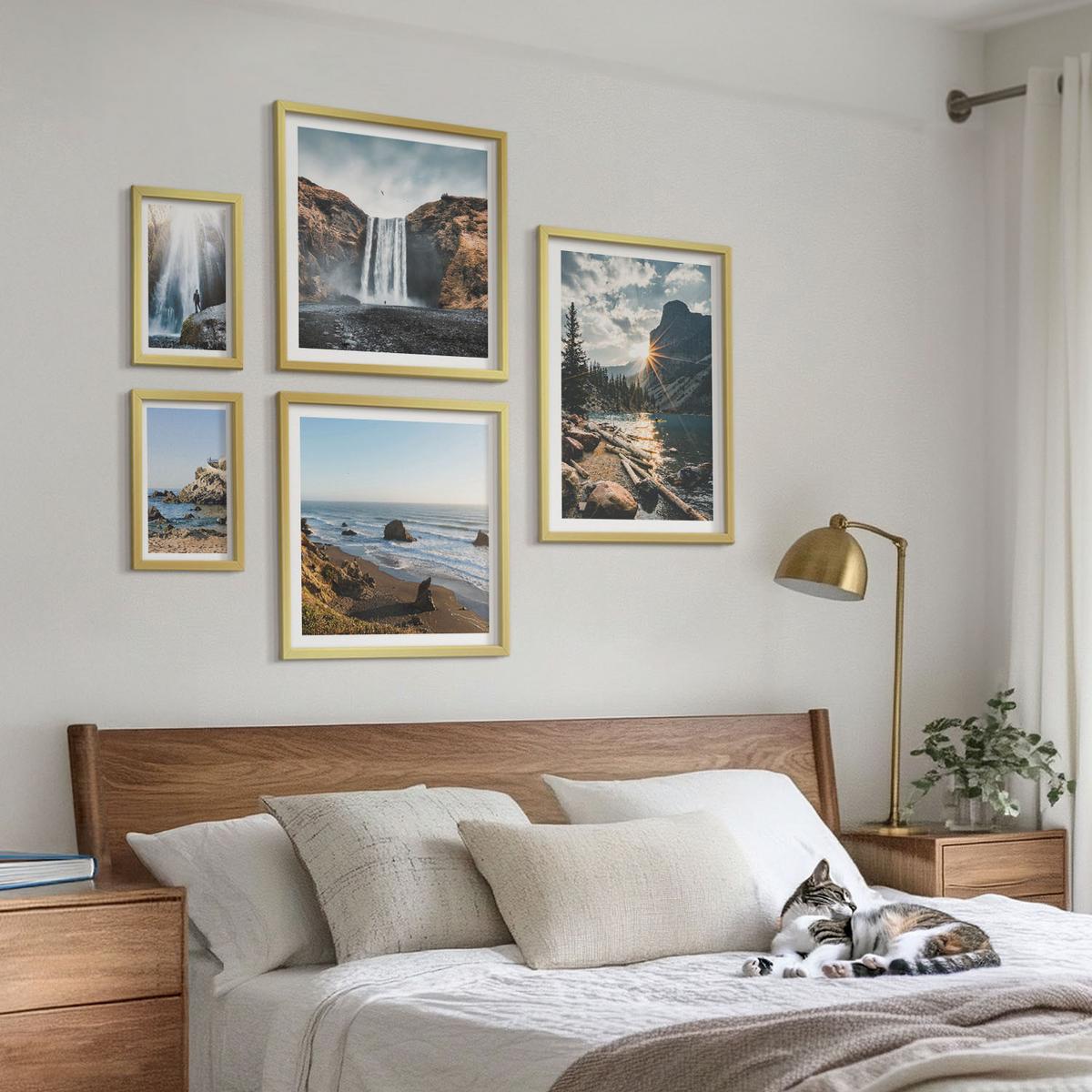 BILDER SET 5er Set - 50x50 cm & 20x30 cm & 40x60 cm Goldrahmen - Zitronengarten mit Getränken - Goldfarben, Kunststoff (40/60cm) - TULUP