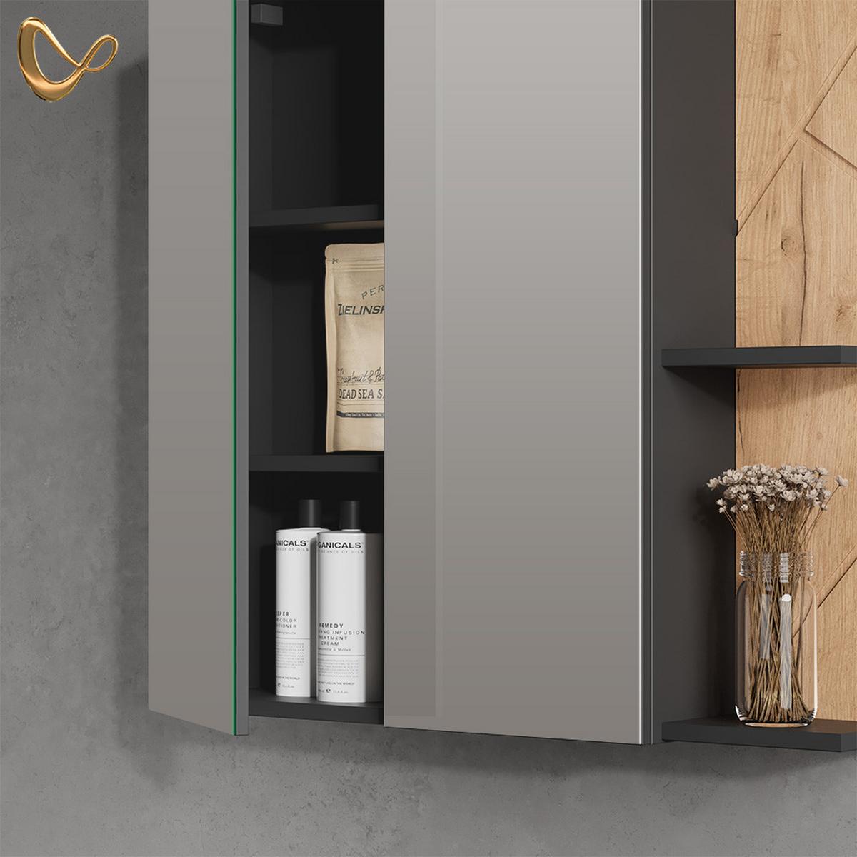 SPIEGELSCHRANK Ronco Anthrazit/Goldkraft Eiche 80 x 75 cm - Honigeiche/Anthrazit, Holzwerkstoff (80/75/17.2cm) - Livinity®