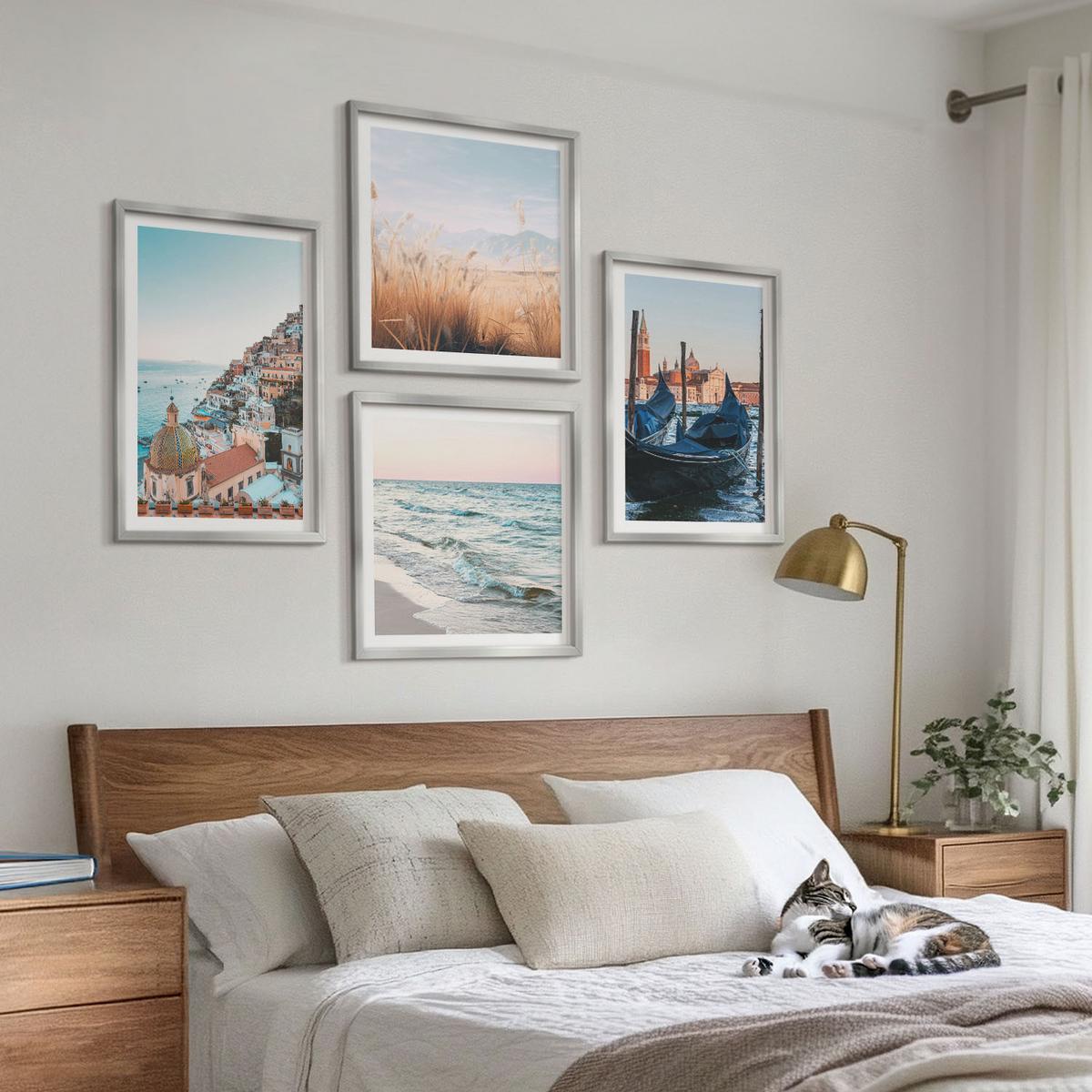 BILDER SET 4er Set - 50x50 cm & 40x60 cm Silberner Rahmen - Meerblick von Venedig - Silberfarben, Kunststoff (50/50cm) - TULUP