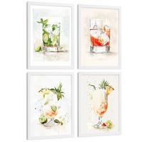 POSTER 4er Set Cocktails und Wein Wandbilder Bunte Gläser Negroni Tropical Aquarell Bar Küche Deko Weißer Rahmen A4 - Weiß, Papier (29.7/1/21cm) - Nacnic