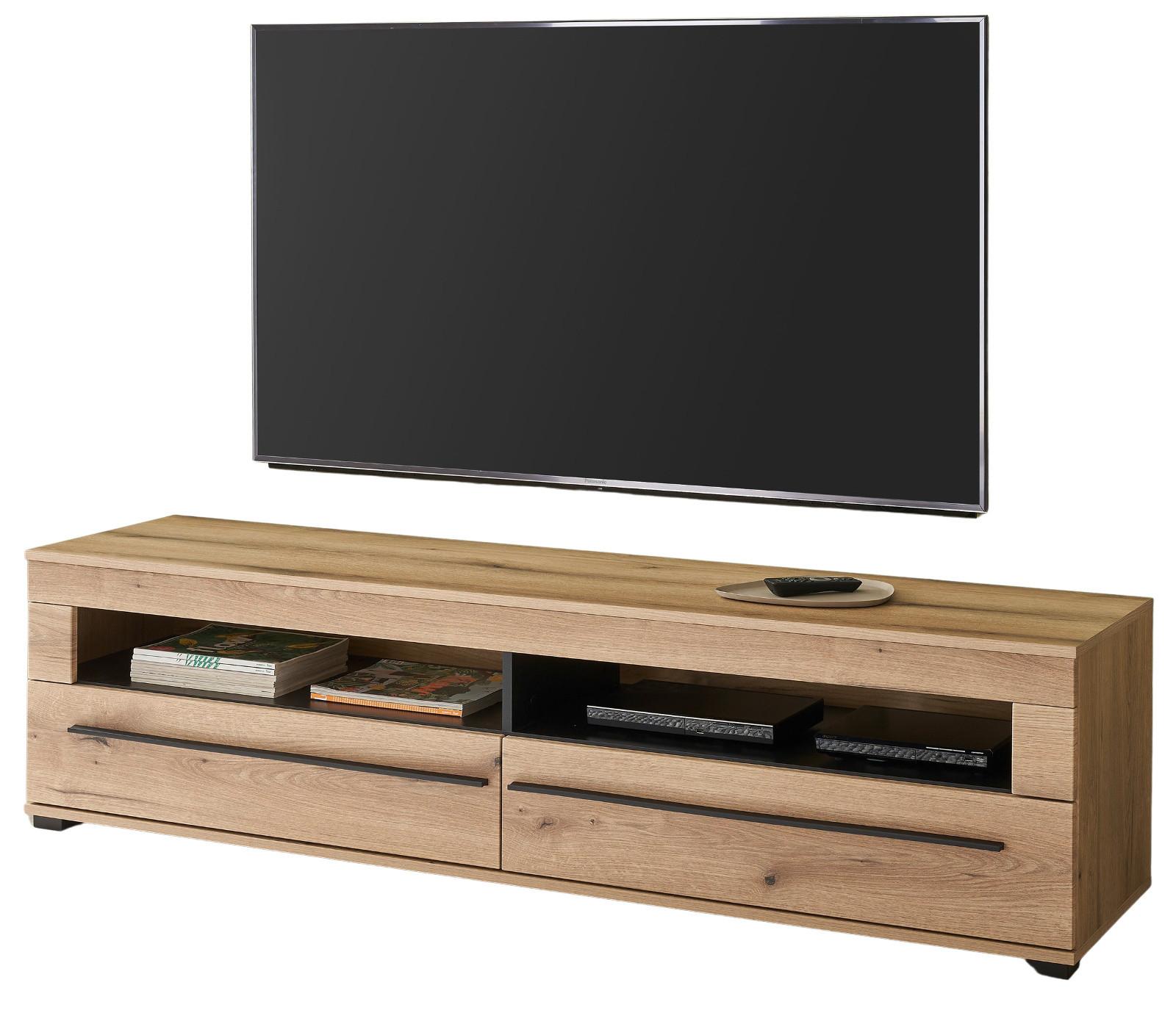 TV-LOWBOARD Eiche Evoke, TV Unterschrank 180 cm, Soft-Close-Funktion - Eichefarben/Schwarz, Holzwerkstoff/Kunststoff (180/47/42cm) - Furn.Design