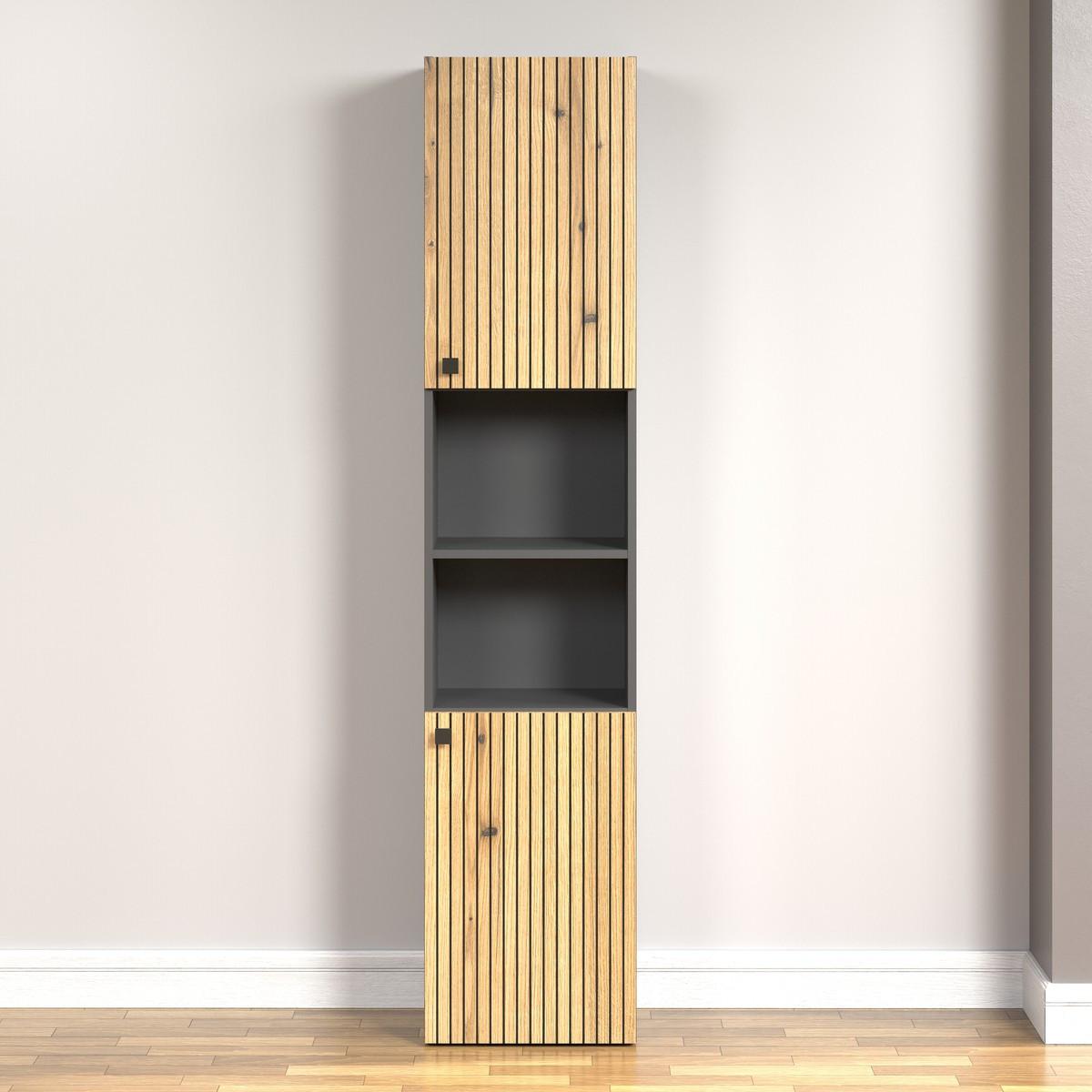 BADEZIMMERSÄULE mit Rillen, 2 Türen und 2 Fächern - purebliss 112/15/44,5 cm - Eichefarben, Holzwerkstoff (40/186/31cm) - Trendteam