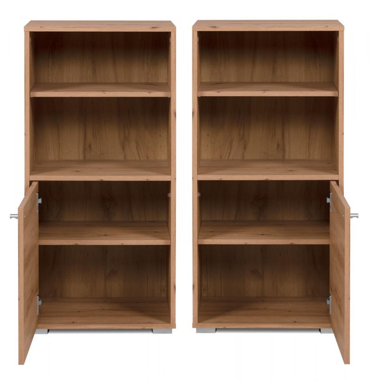 REGAL Eiche Artisan 46 x 97 cm, Standregal mit 4 Fächern - Silberfarben/Eiche Artisan, Holzwerkstoff/Kunststoff (46/96.5/33.5cm) - Furn.Design