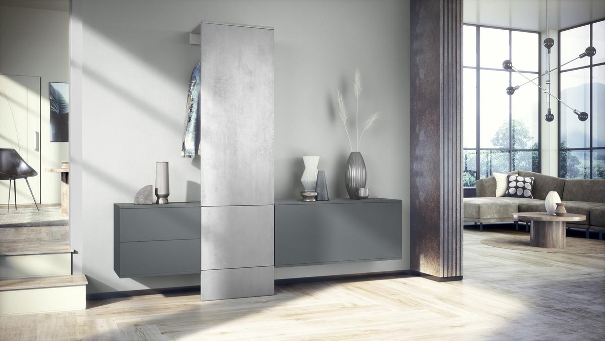 GARDEROBE Carlton Dual Beton Oxid Optik - Hellgrau, Holzwerkstoff (208/193/35cm) - Vladon