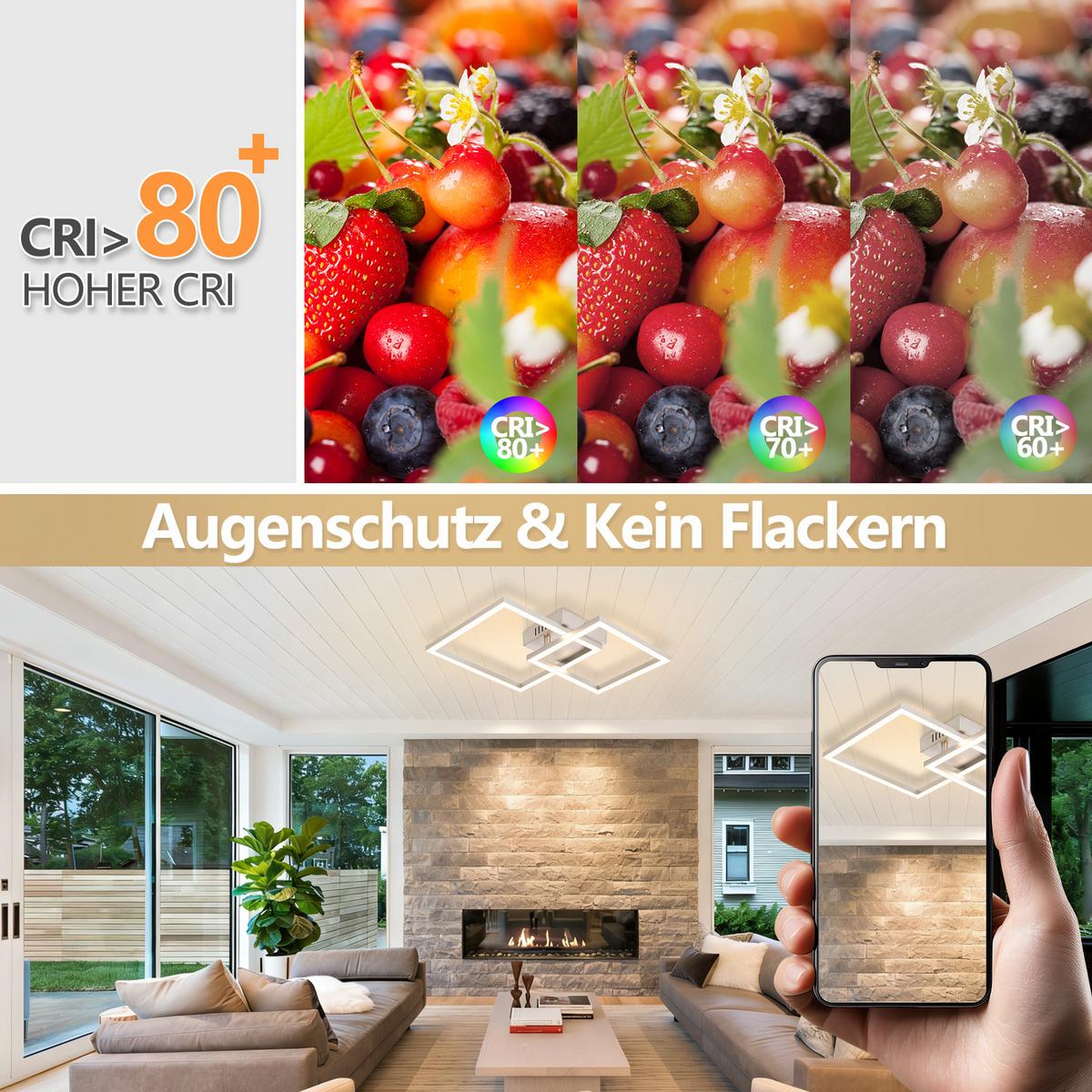 LED DECKENLEUCHTE Elwynne 34.5/34.5/6.7 cm - Silberfarben, Kunststoff (34.5/34.5/6.7cm) - ZMH