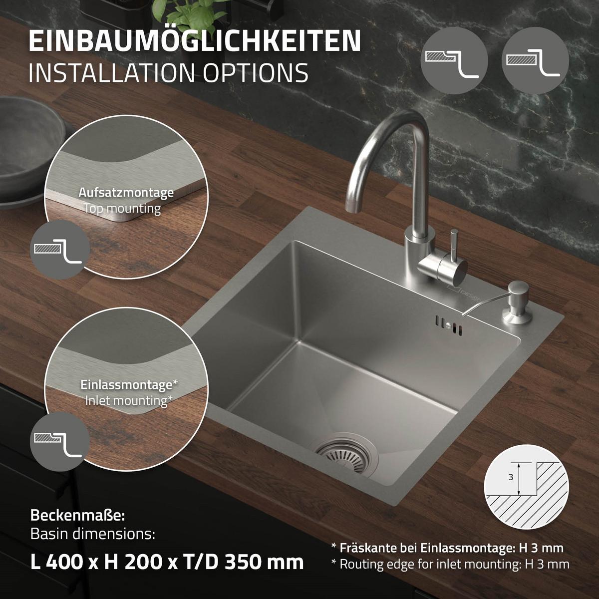 SPÜLBECKEN aus Edelstahl 45x45 cm mit Siphon - Silberfarben, Metall (45/19/45cm) - ML-DESIGN