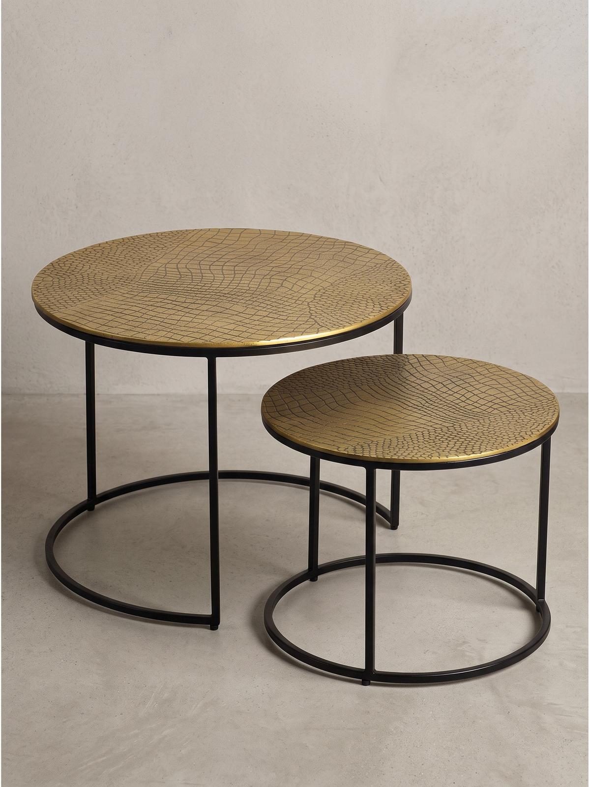 COUCHTISCHE 2er-Set VIENNE, Aluminium, handgefertigt, Gold, Ø 60 x 45 cm - Goldfarben/Schwarz, Metall (60/60/45cm) - KADIMA DESIGN