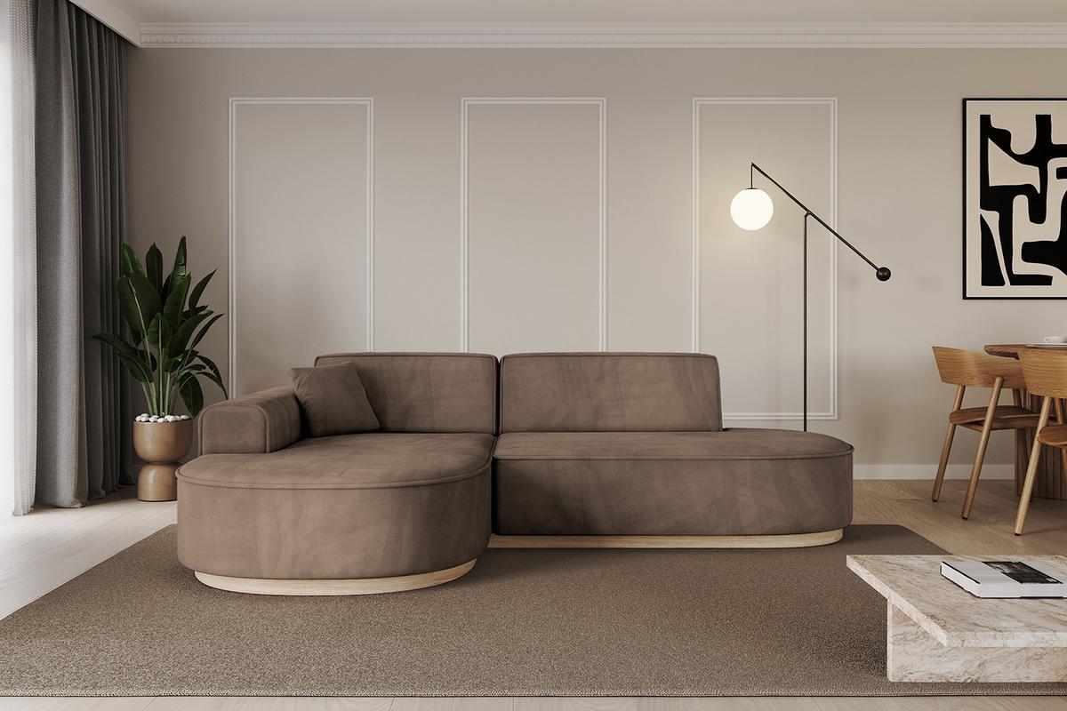 ECKSOFA Ottomane Links MARI-L1-v1 - 243x171x83 cm Braun Velours - Braun, Holzwerkstoff/Textil (243/171cm) - ALTDECOR