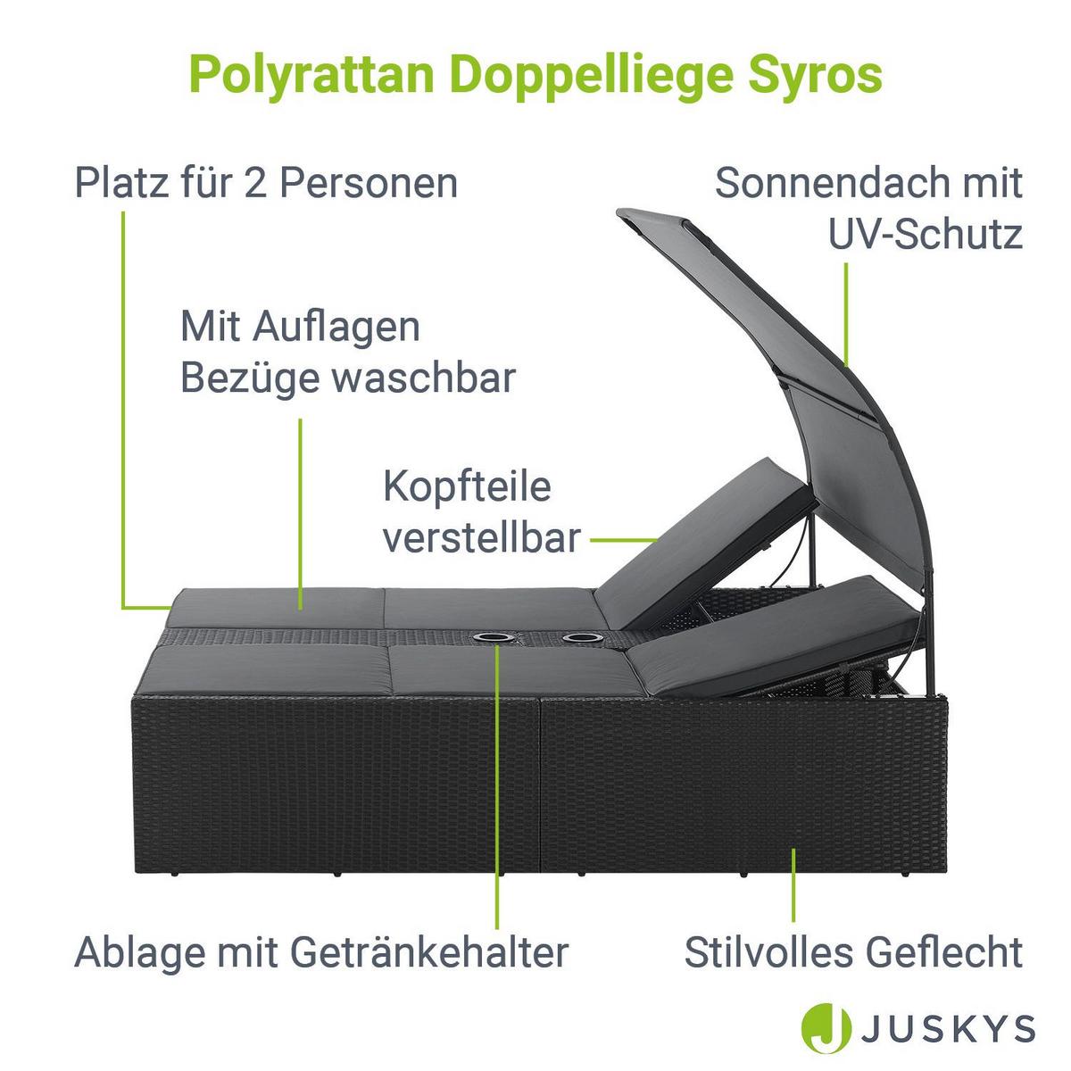 DOPPEL-SONNENLIEGE Syros mit Dach schwarz - Schwarz, Metall (160/156/200cm) - Juskys