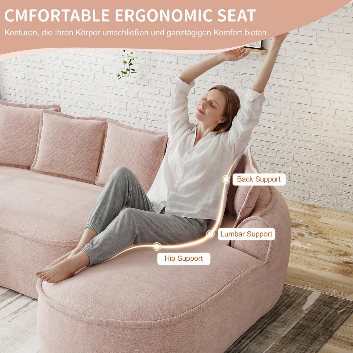ECKSOFA chenille mit extra tiefer chaiselongue & rahmenlosem design - Pink, Textil (252/164cm) - Urban Meuble