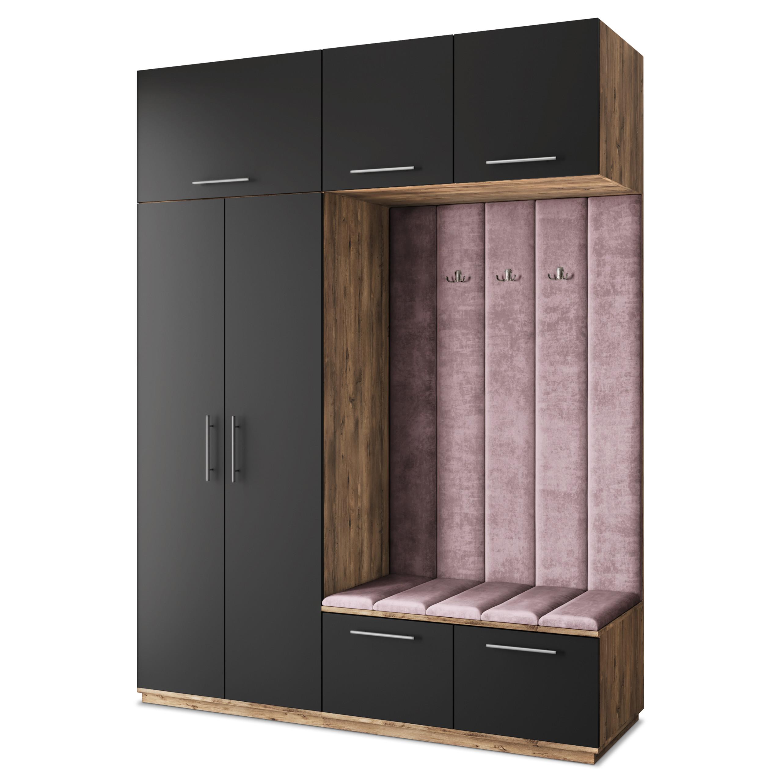 GARDEROBENSCHRANK REMA 180/240/60 cm Modern Garderobe-Set Eiche Lefkas - Eichefarben/Lila, Holzwerkstoff (180/240/60cm) - MASSENO