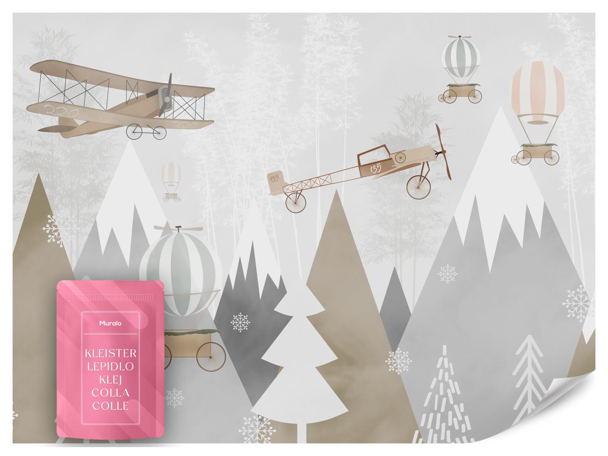 FOTOTAPETE für Kinderzimmer Flugzeuge Bergen Bäume 150x105 - Beige/Braun, Papier (150/105cm) - Muralo